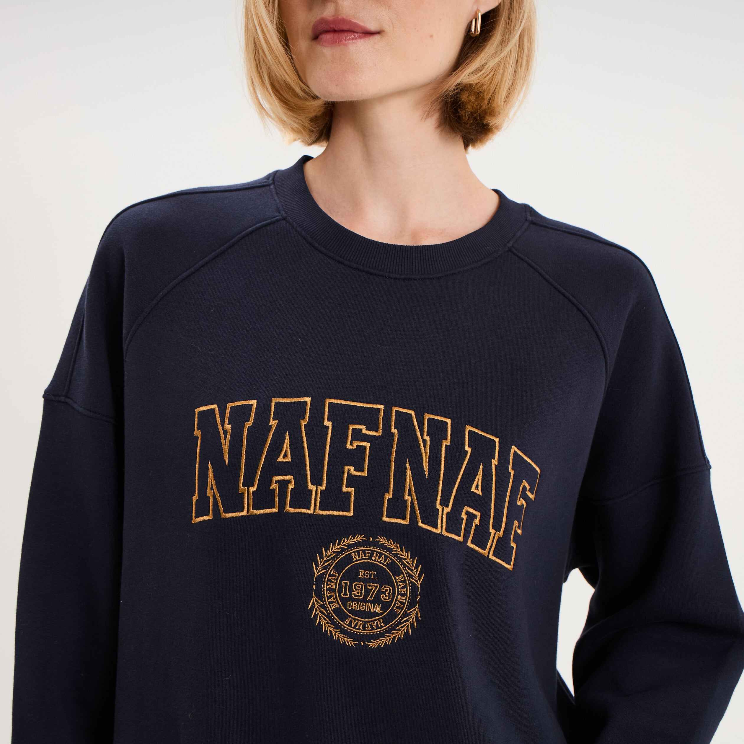 Sweat oversize logo NAF NAF brod&eacute; bleu fonc&eacute; femme