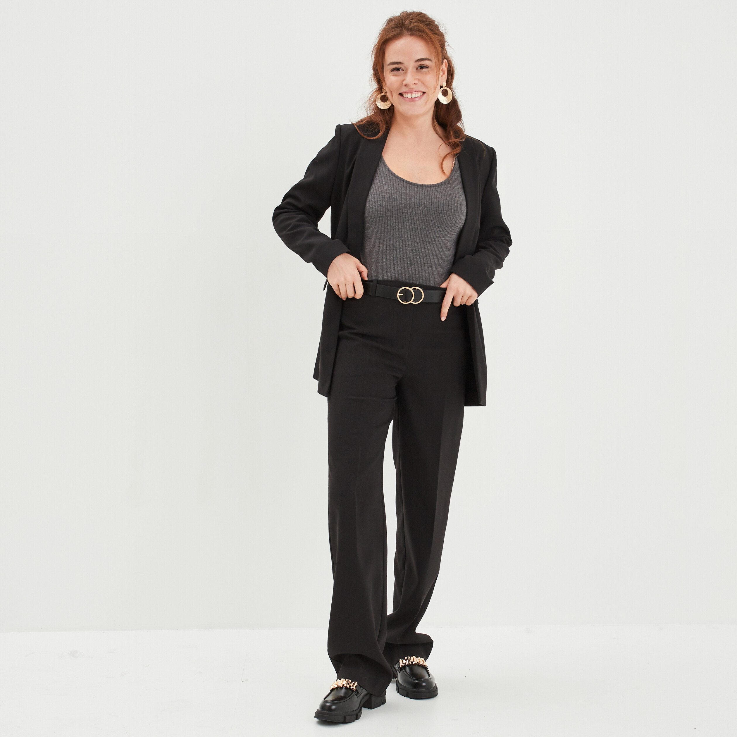 pantalon large a pinces noir femme Pantalon large à pinces noir femme