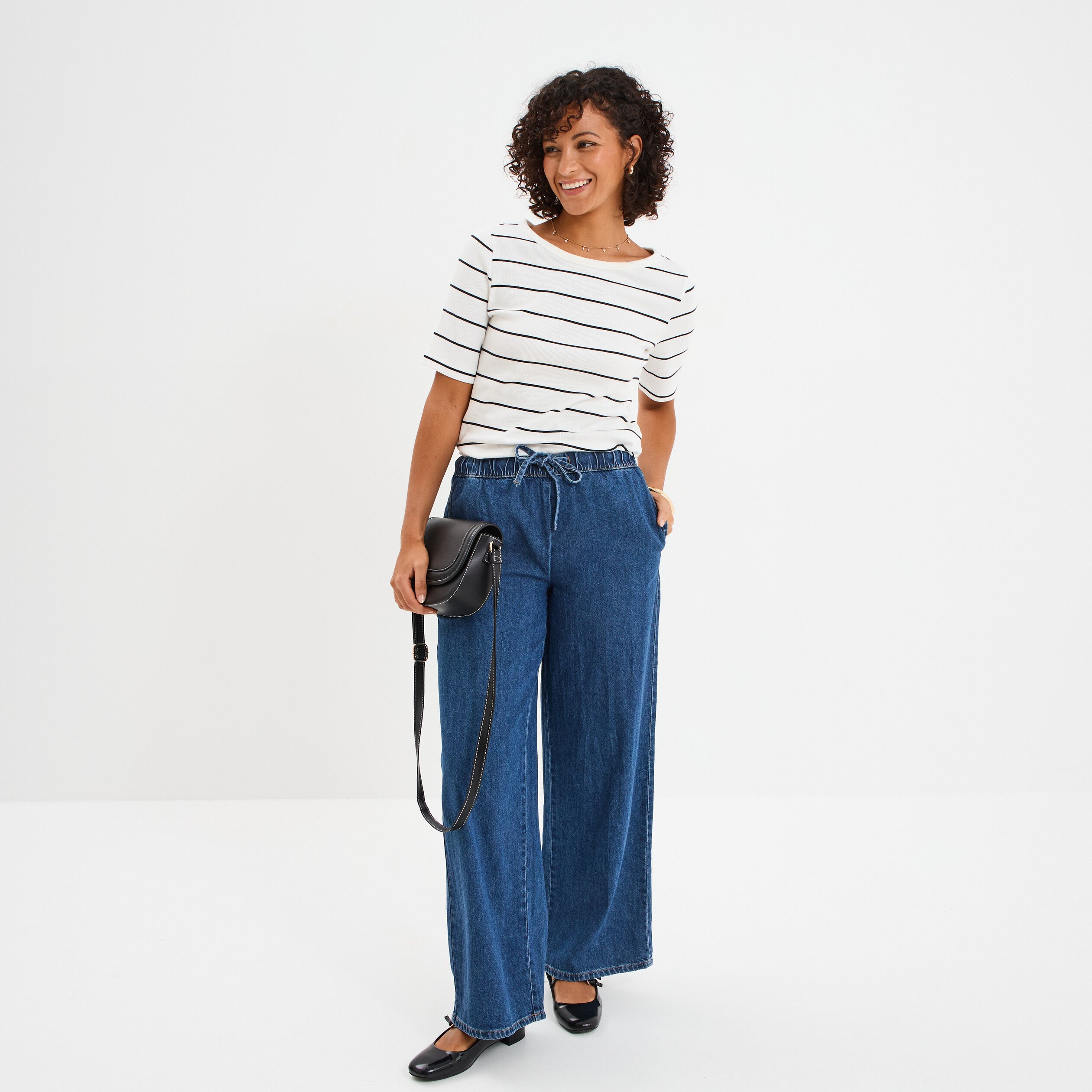 jeans wide leg taille elastiquee creeks denim stone femme Jeans wide leg taille élastiquée Creeks denim stone femme