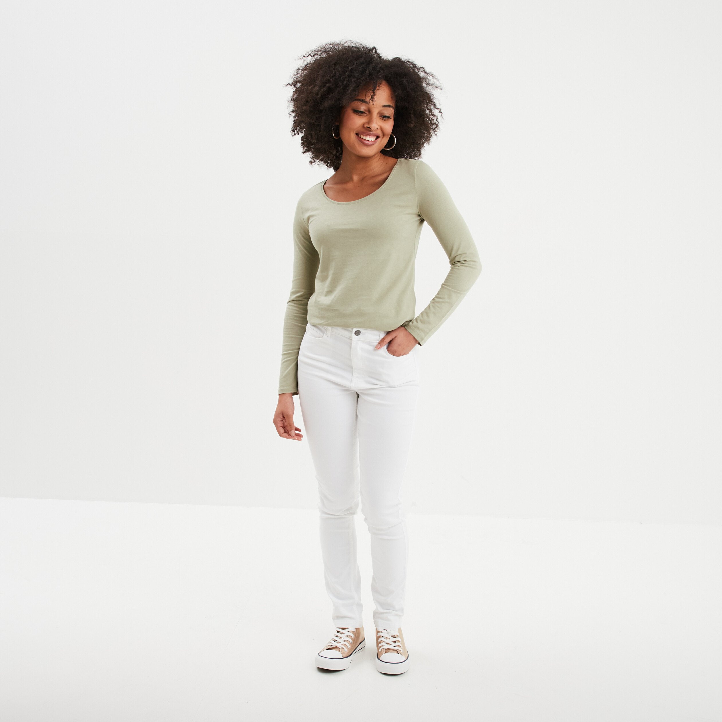 t shirt manches longues vert kaki femme T-shirt manches longues vert kaki femme