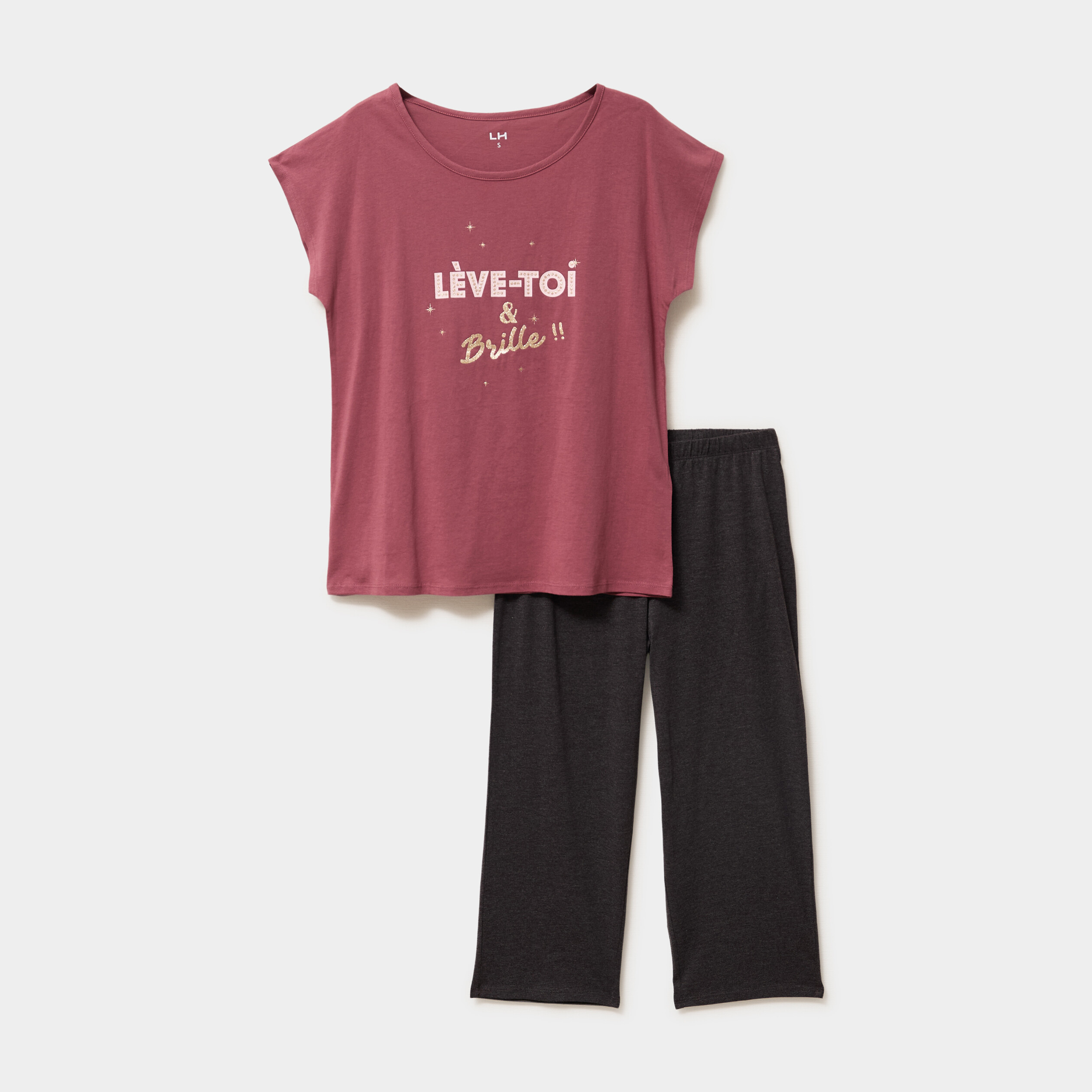Ensemble pyjama corsaire t-shirt rose framboise femme