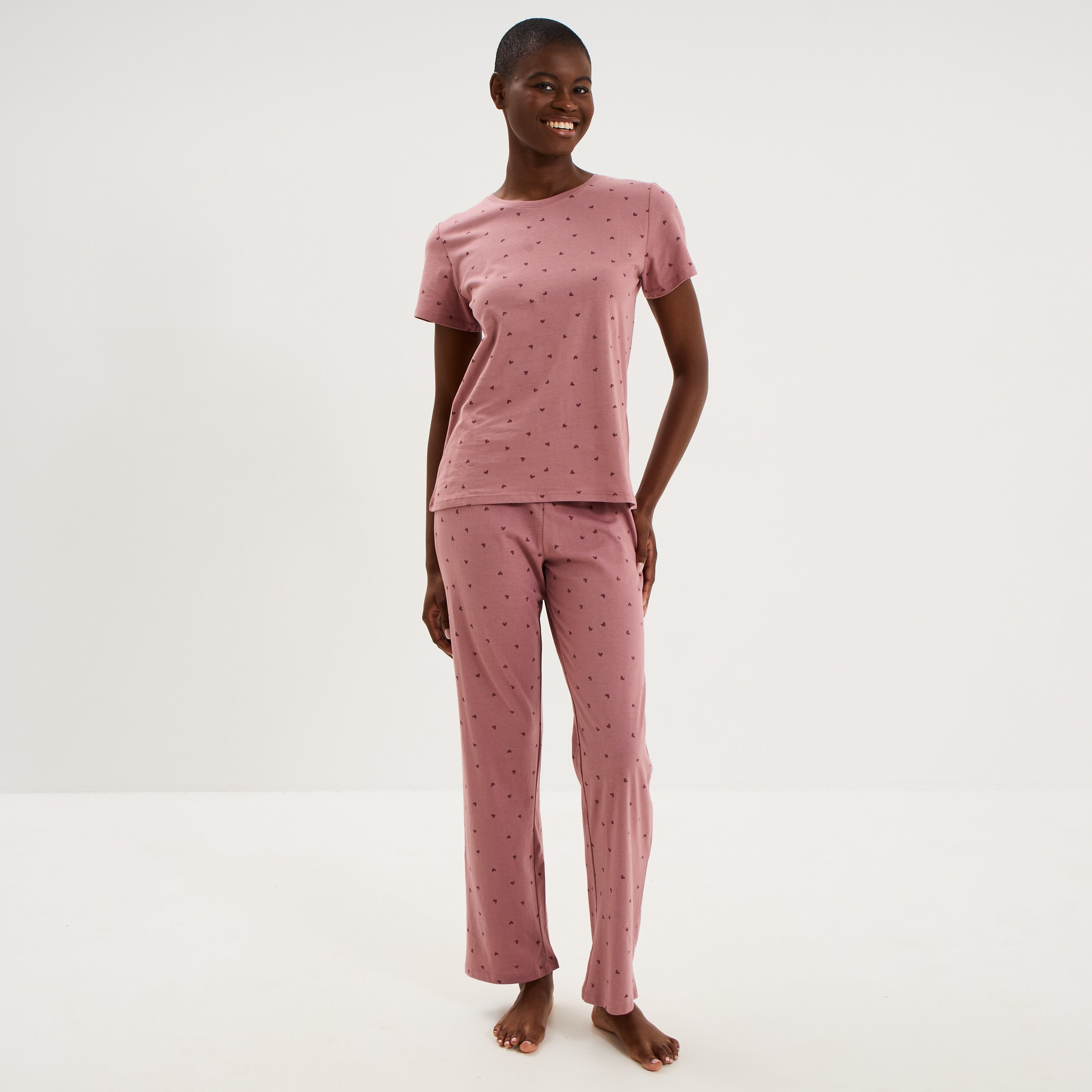 Ensemble pyjama t-shirt pantalon coton rose femme