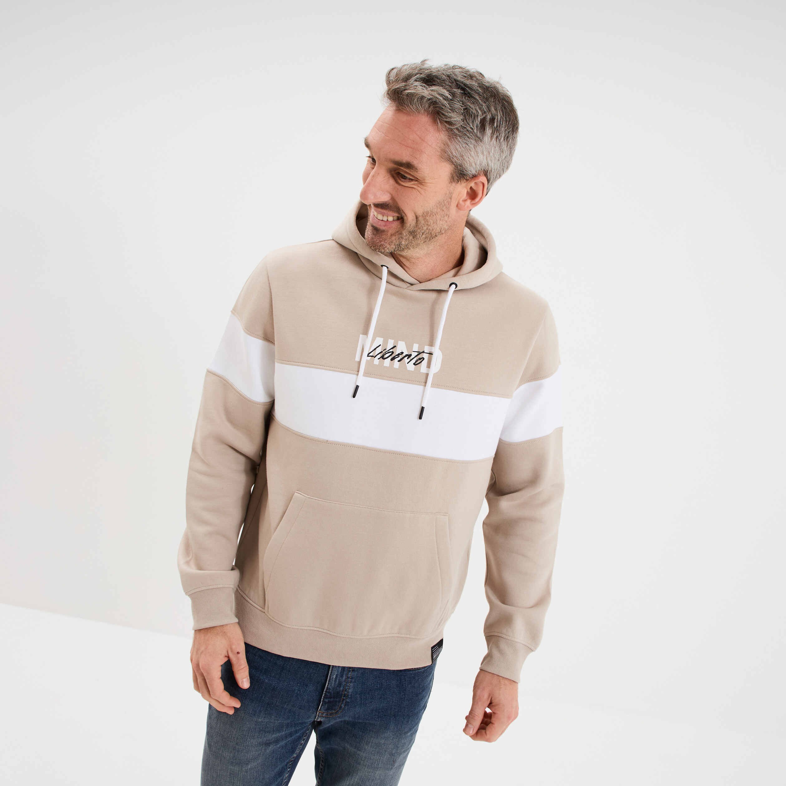 Sweat hoodie molleton manches longues gris clair homme