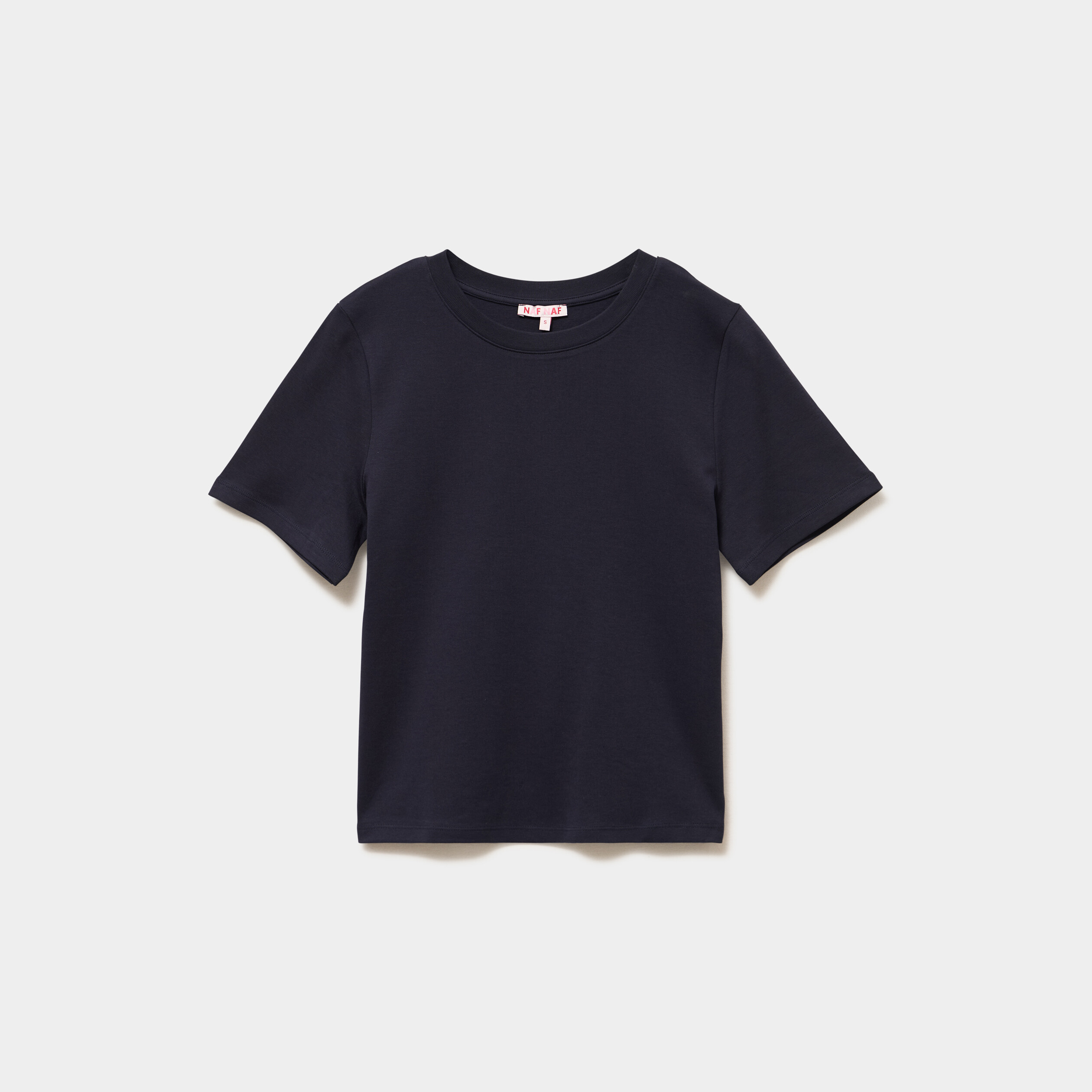 T-shirt manches courtes col rond coton bleu fonc&eacute; femme