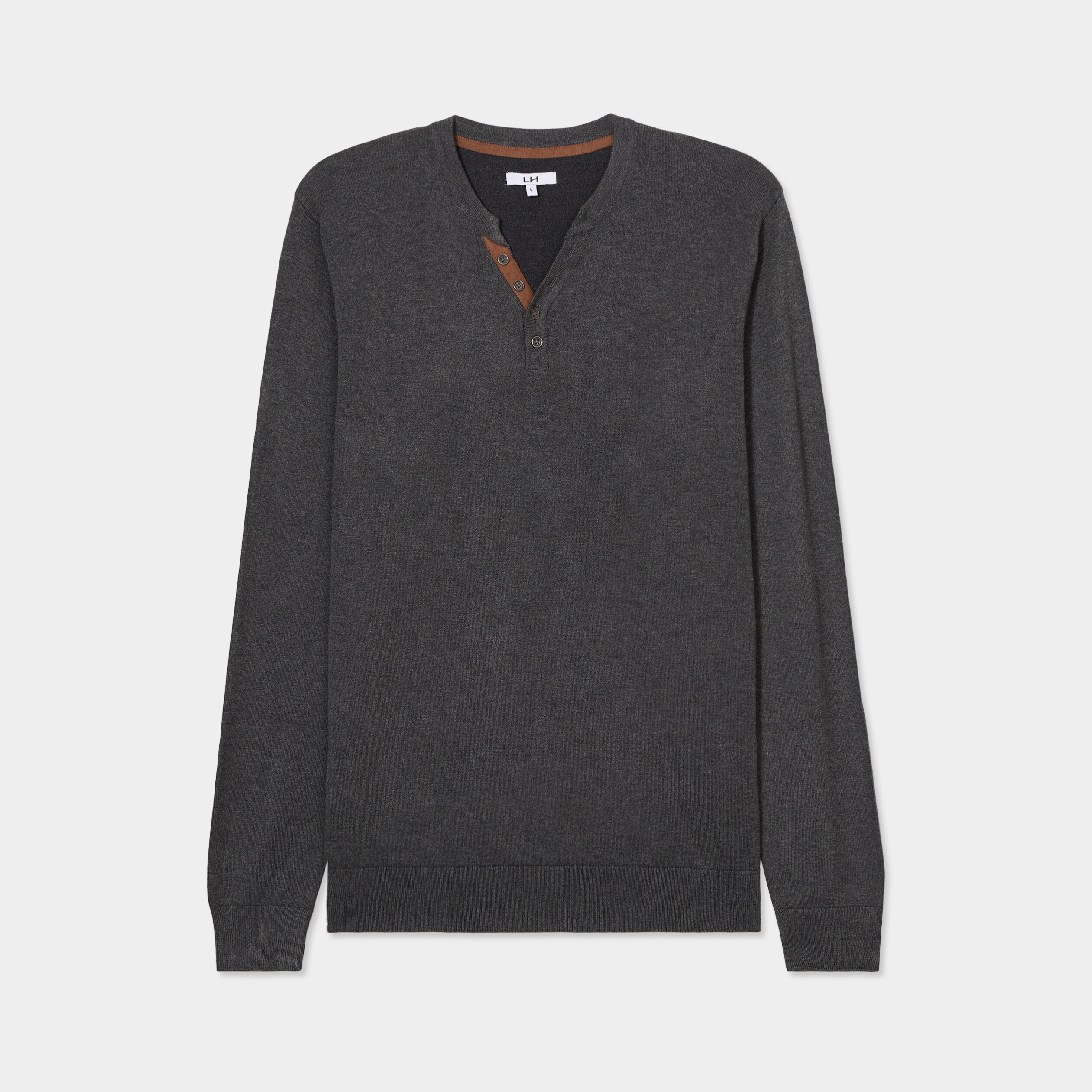 pull col tunisien manches longues gris fonce homme Pull col tunisien manches longues gris foncé homme