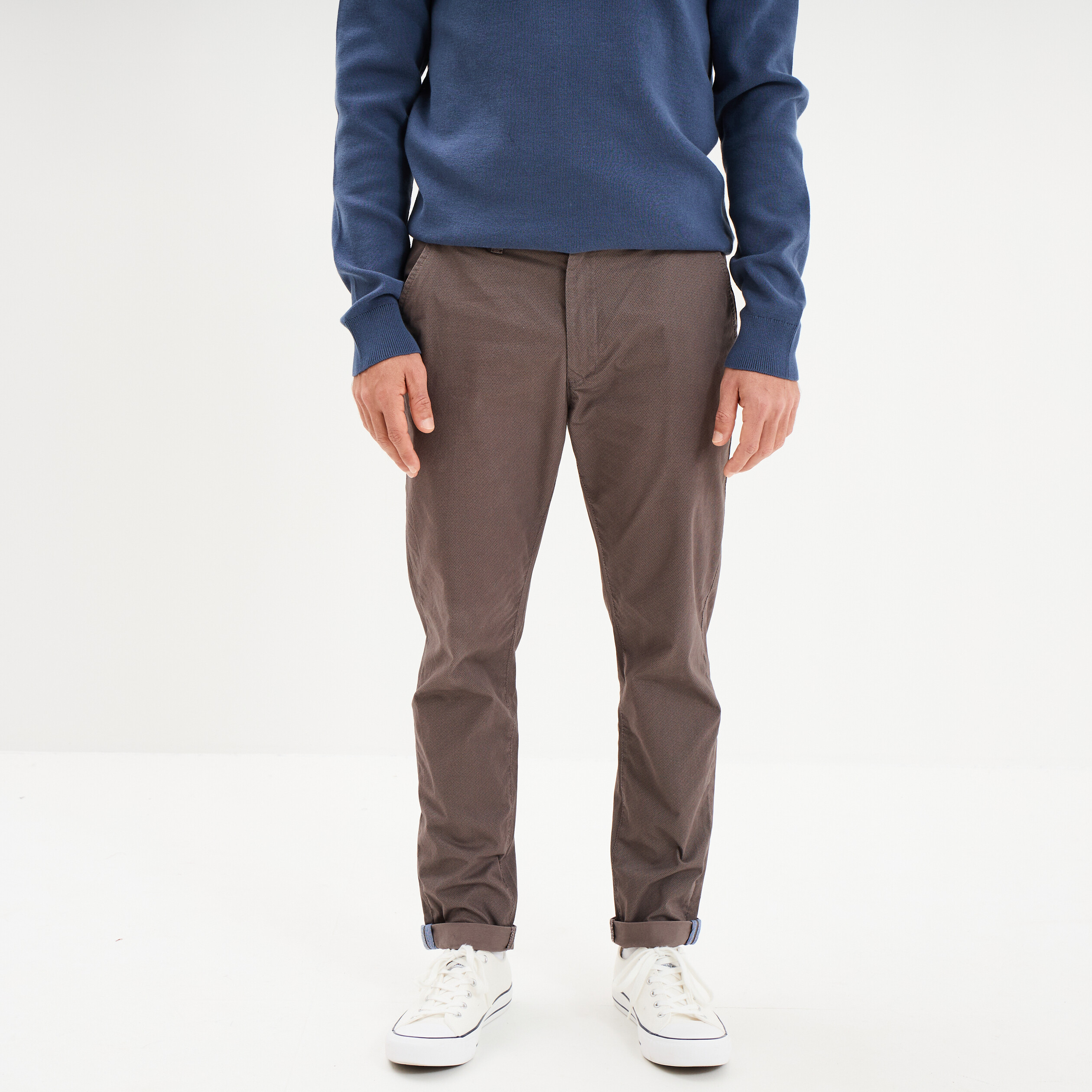 Pantalon chino slim stretch taupe homme