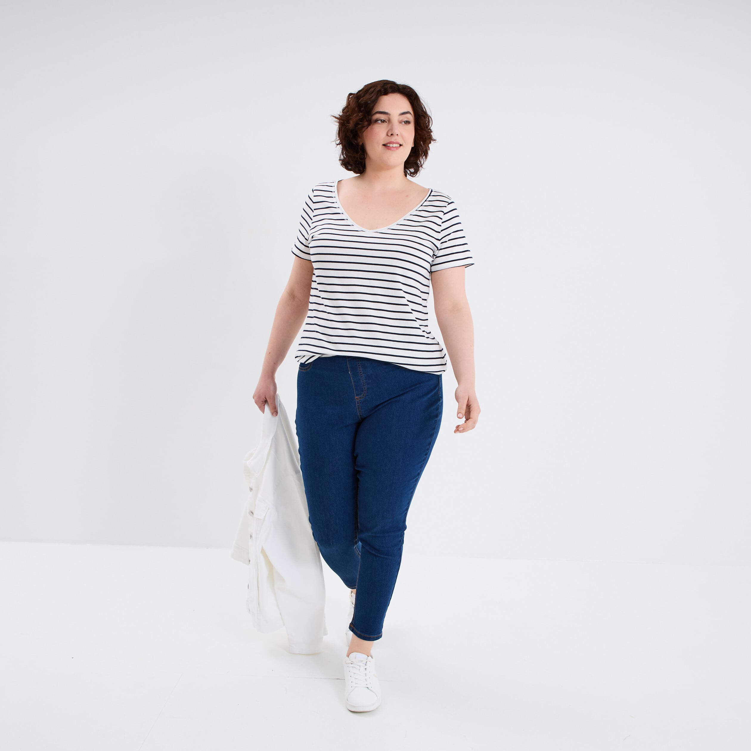 Jegging avec passants taille haute denim stone femme grande taille