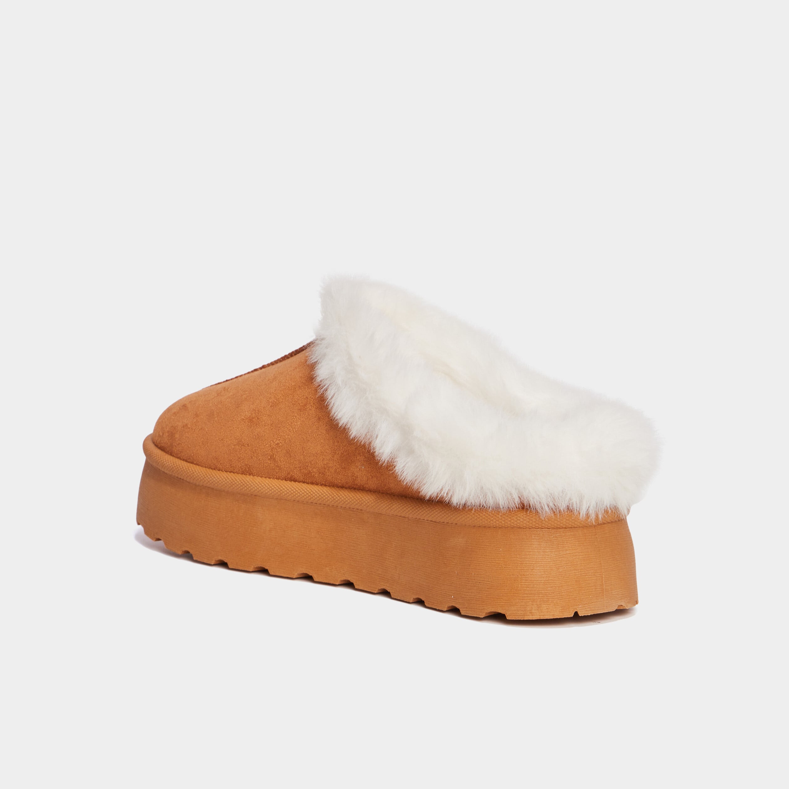 Mules fourr&eacute;es plateforme su&eacute;dine marron femme