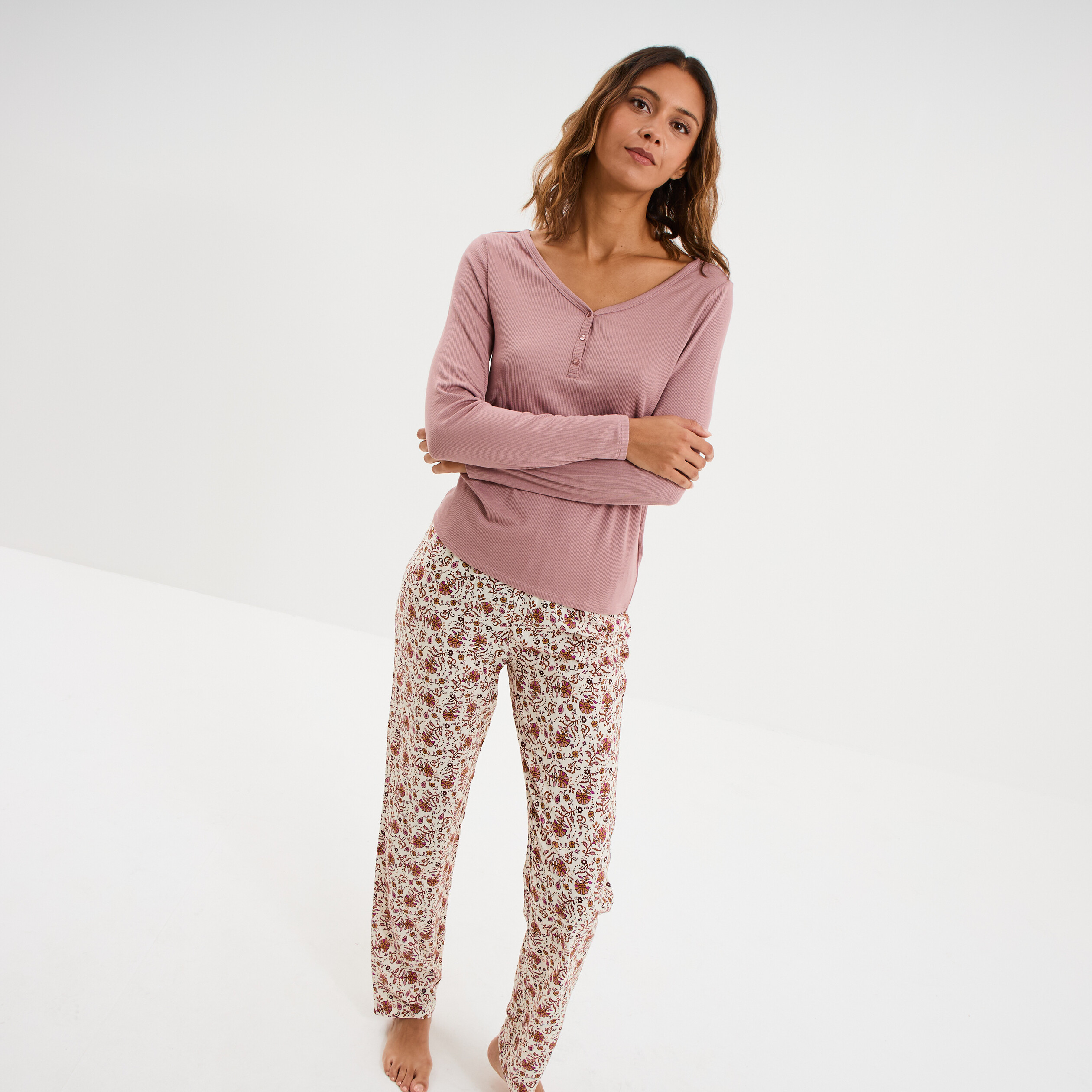 Ensemble pyjama manches longues 2 pièces blanc femme | La Halle
