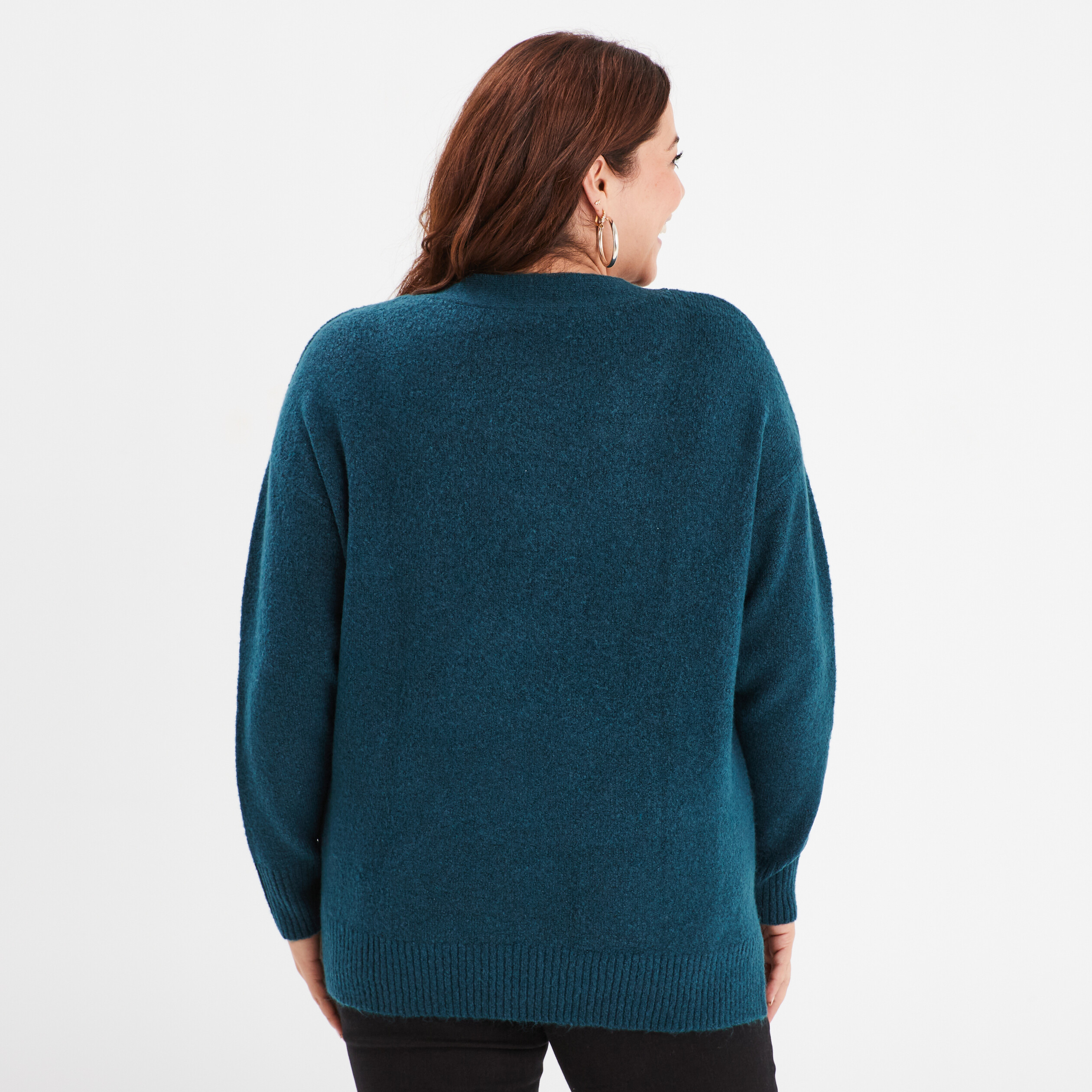 pull col en v manches longues bleu canard femmegt Pull col en V manches longues bleu canard femme grande taille