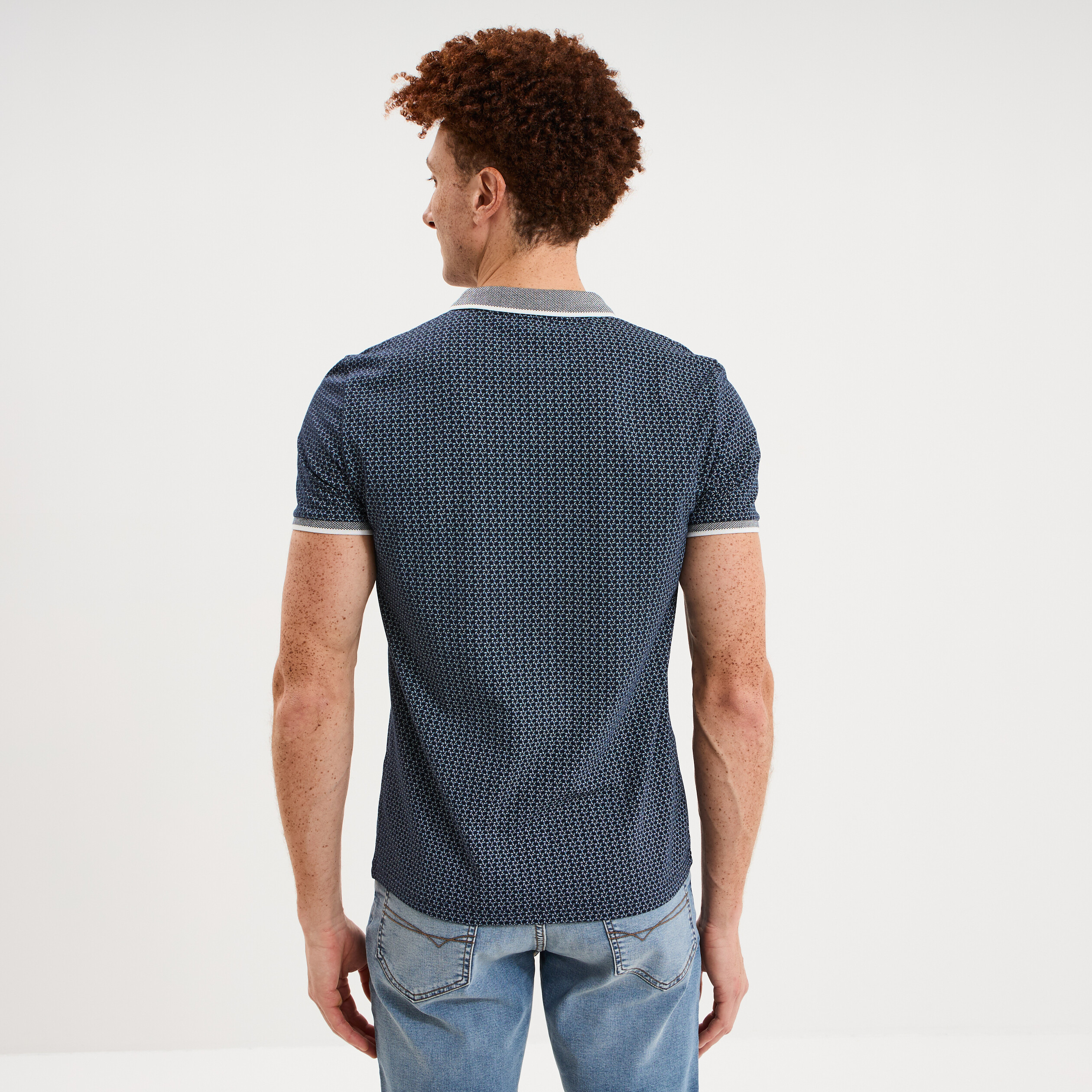 Polo slim manches courtes stretch bleu marine homme