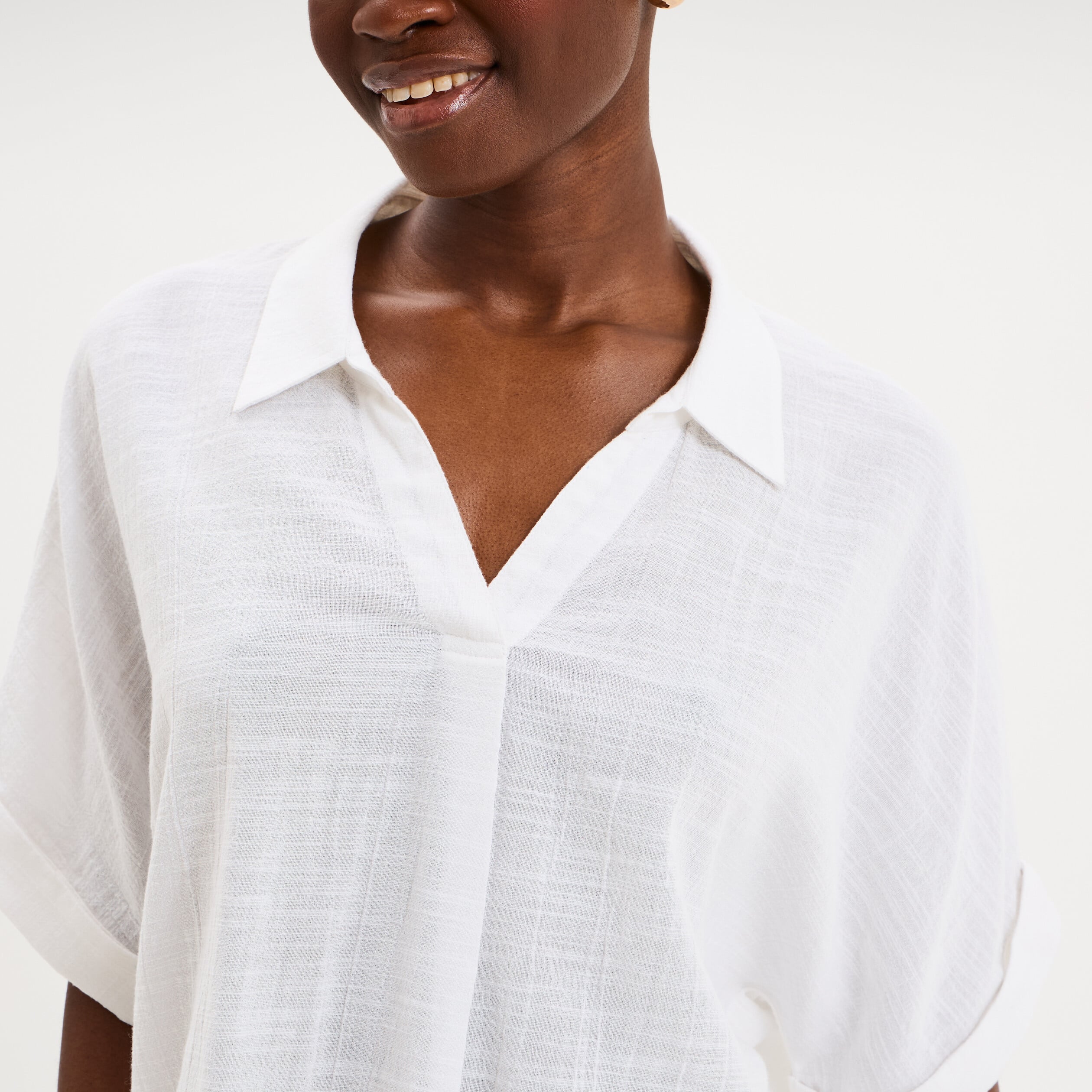 Blouse col chemise oversize coton blanc femme