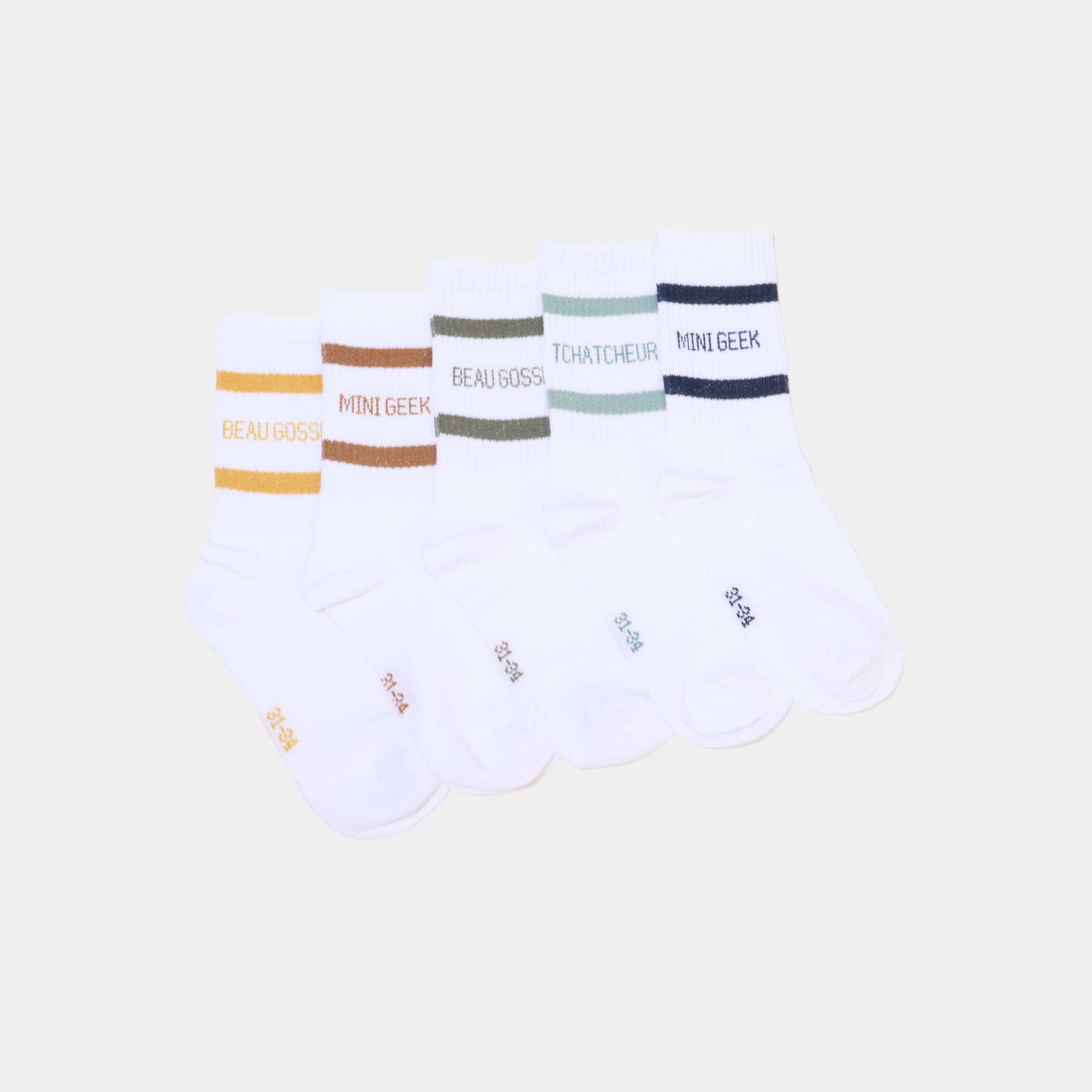 Lot 5 paires chaussettes de sport blanc gar&ccedil;on