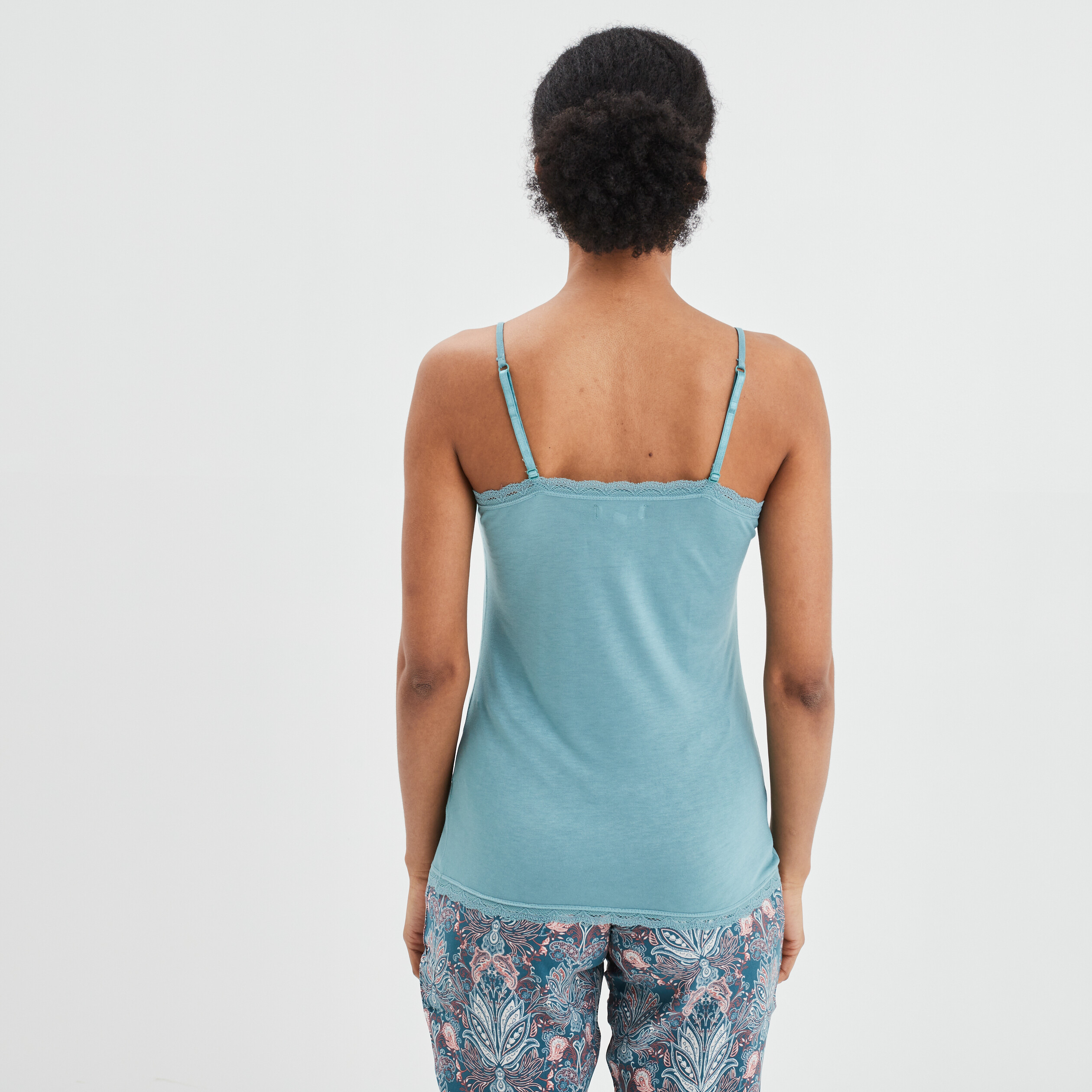 haut de pyjama debardeur col v bleu gris femme Haut de pyjama débardeur col V bleu gris femme