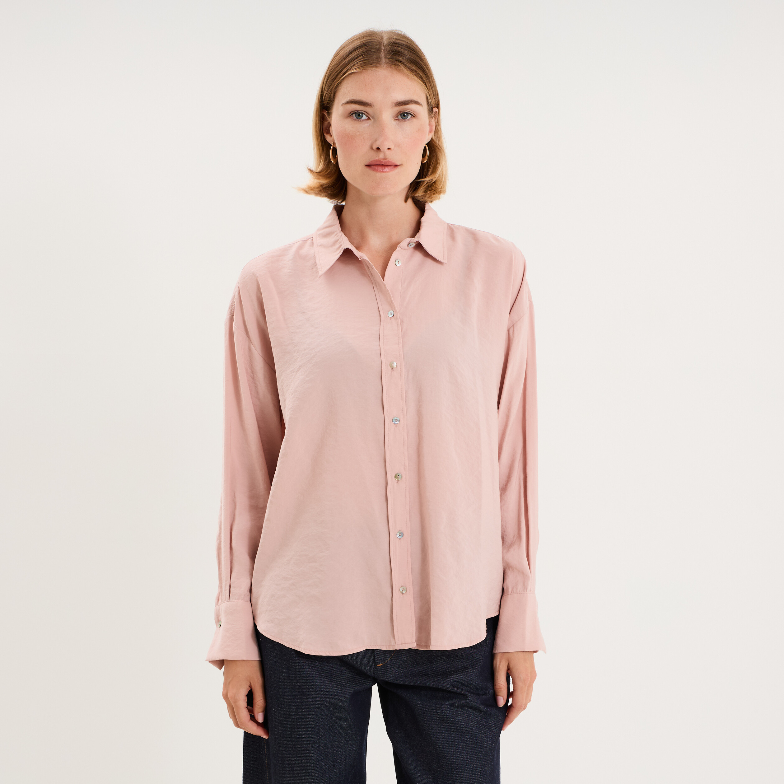 Chemise fluide manches longues oversize parme femme