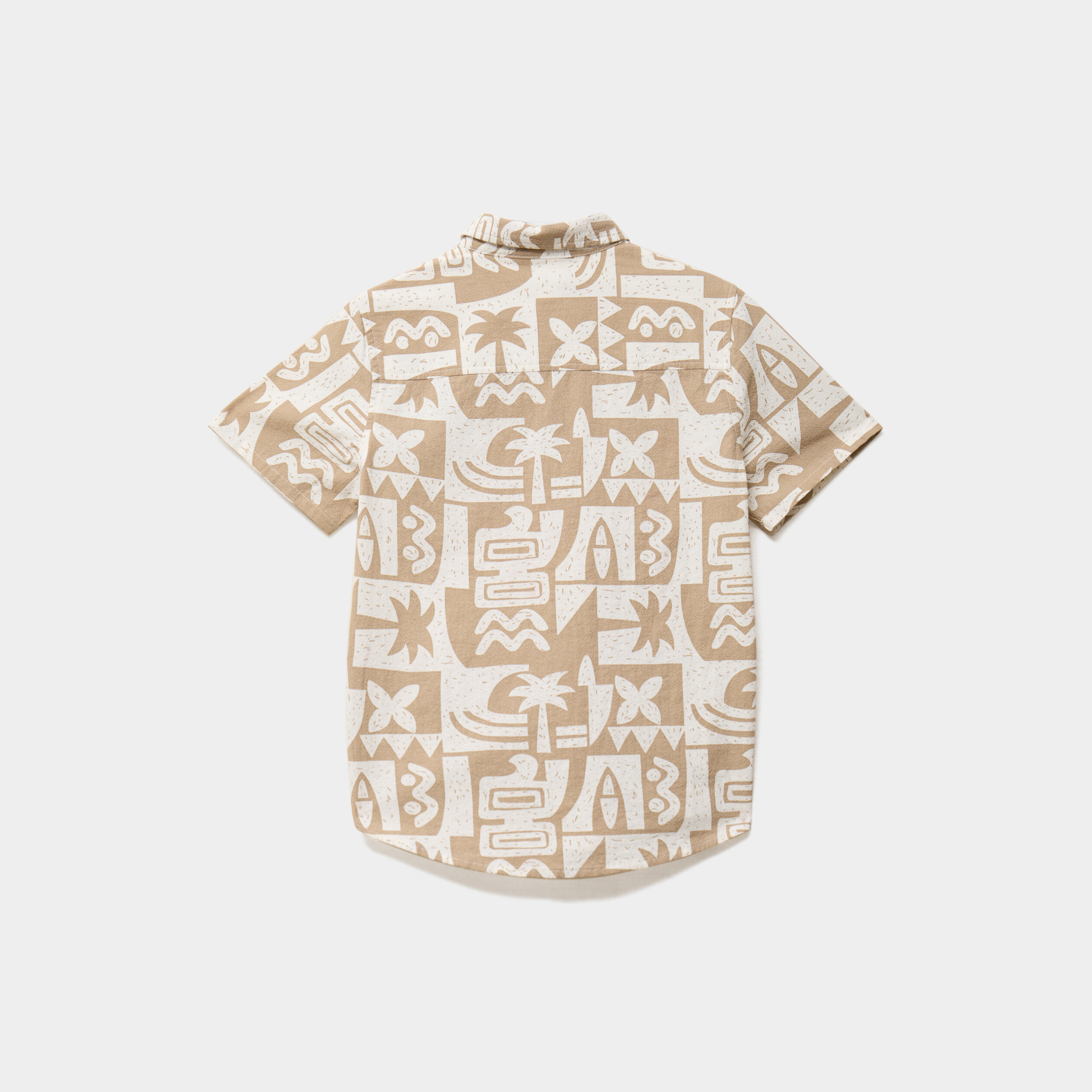 Chemise droite manches courtes coton sable gar&ccedil;on
