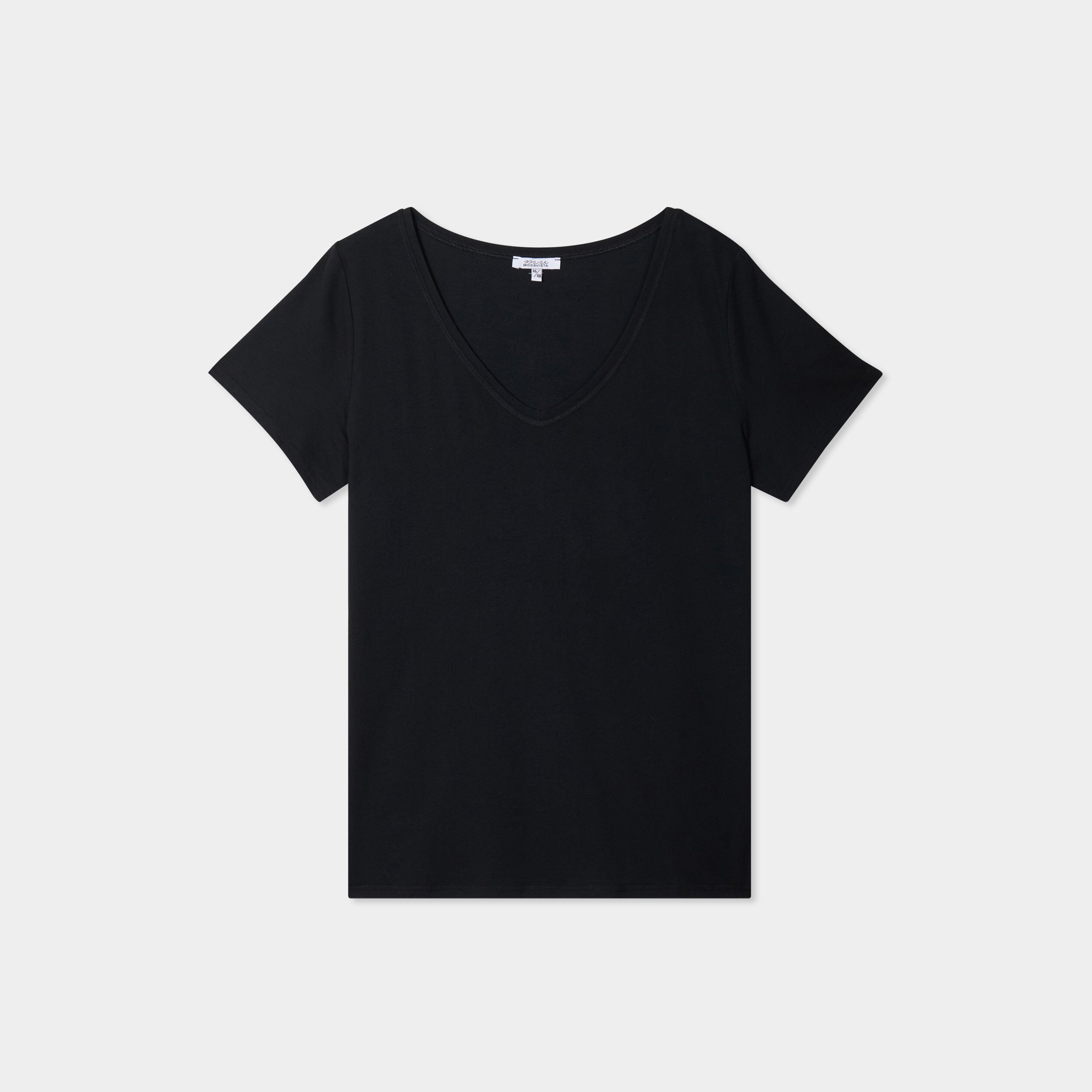 T-shirt col en V manches courtes coton noir femme grande taille