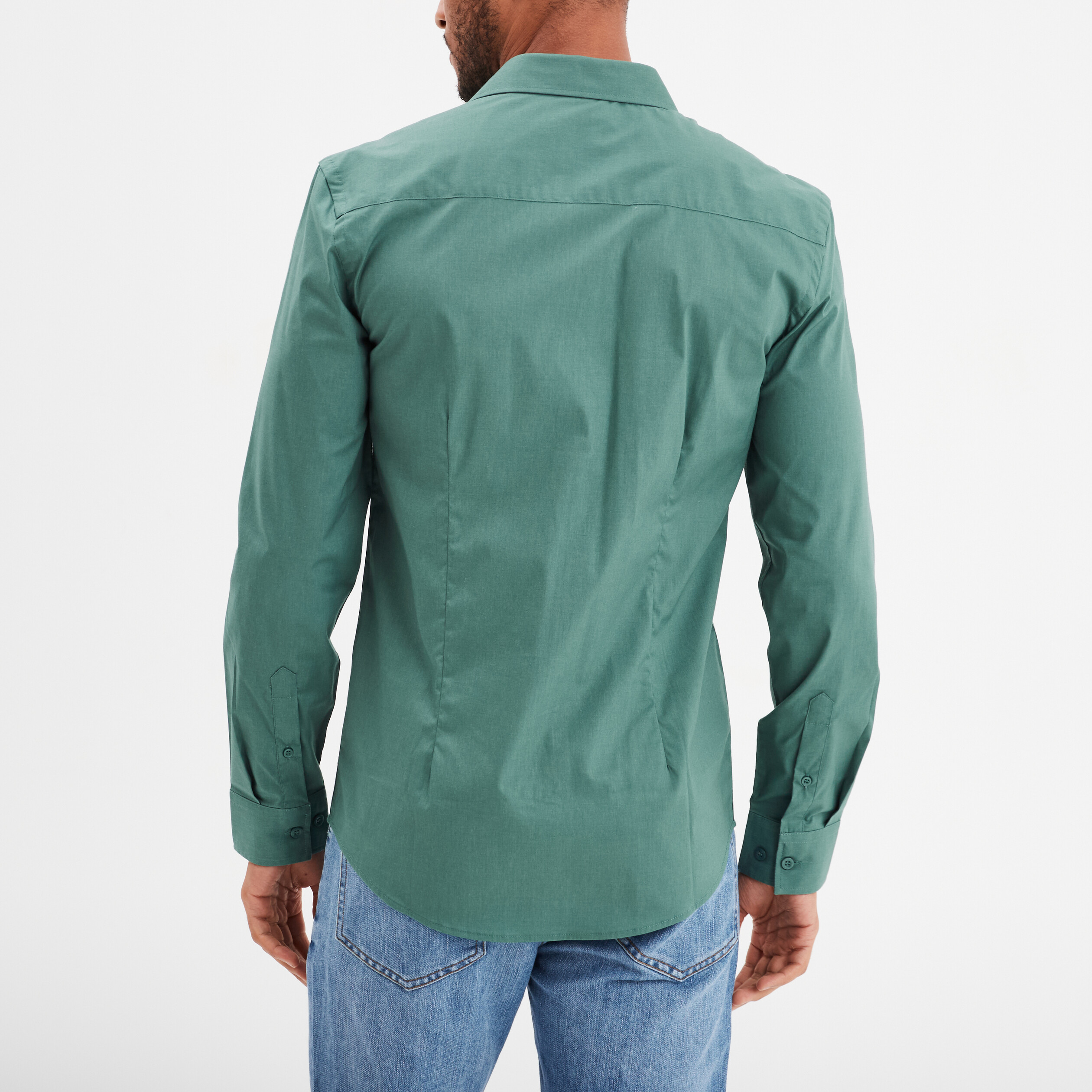 chemise effet stretch manches longues vert fonce homme Chemise effet stretch manches longues vert foncé homme
