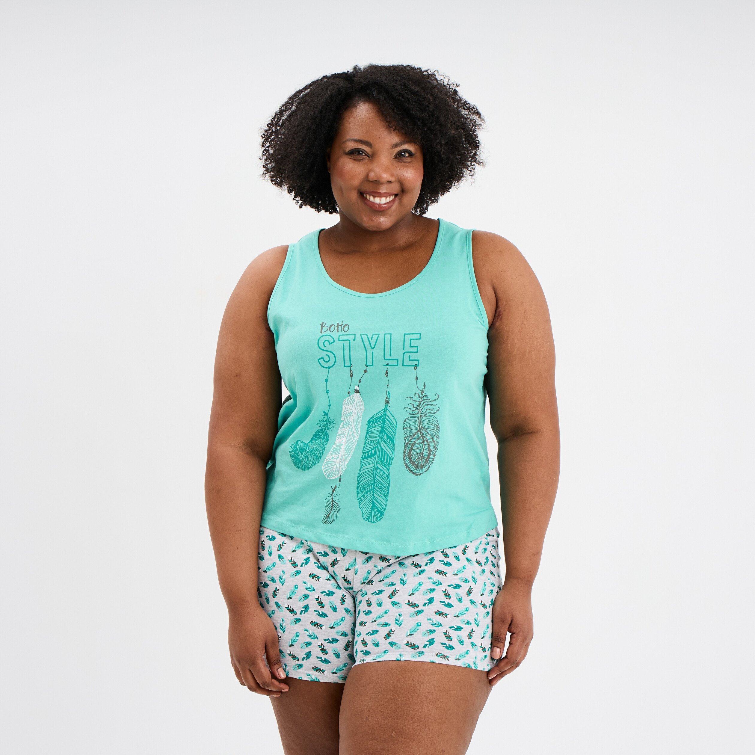 ensemble pyjama short et debardeur coton bleu turquoise femmegt Ensemble pyjama short et débardeur coton bleu turquoise femme grande taille