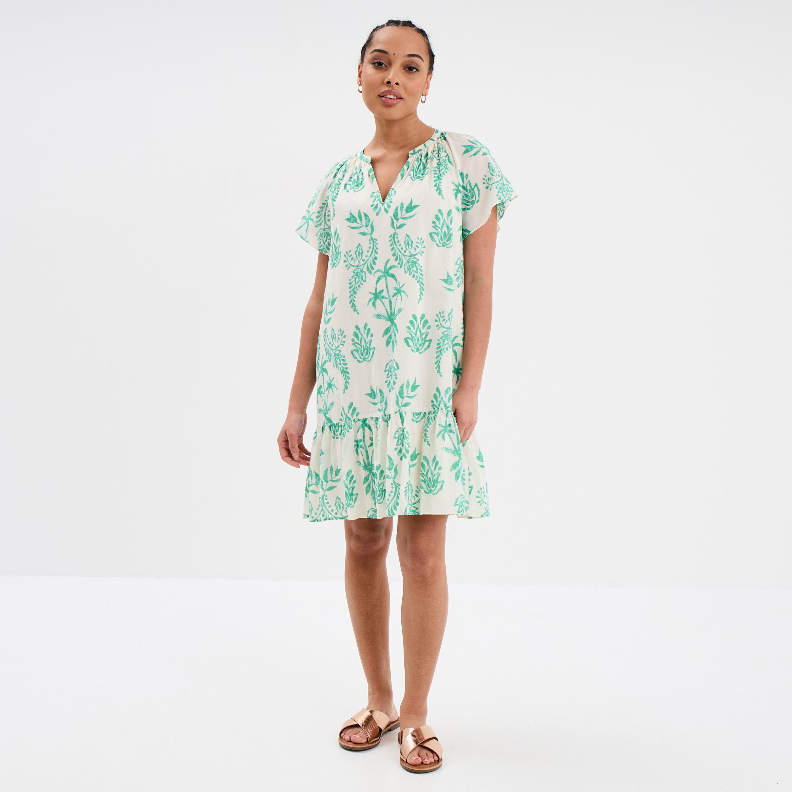 robe trapeze manches papillons coton ecru femme Robe trapèze manches papillons coton ecru femme