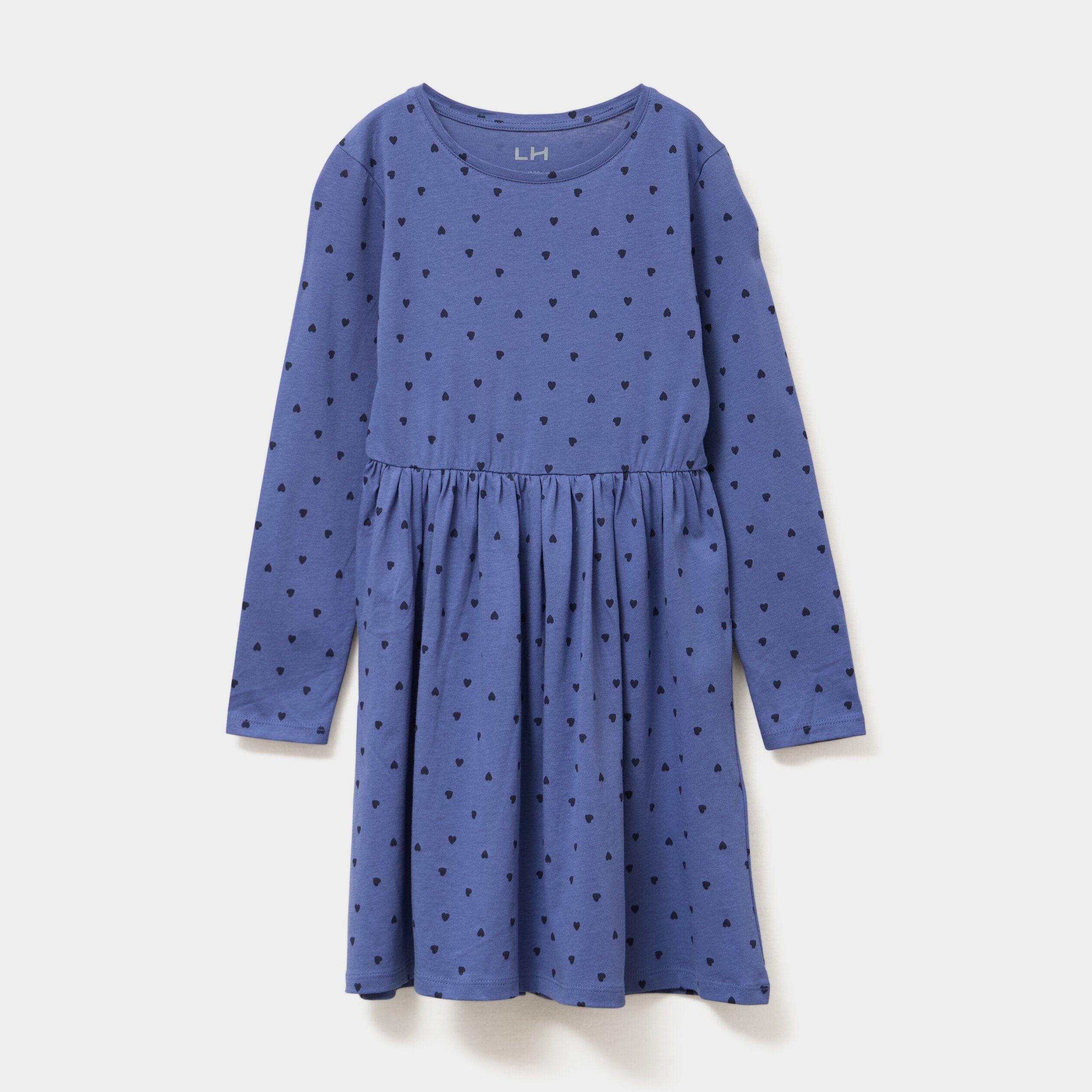 robe evasee manches longues coton bleu gris fille Robe évasée manches longues coton bleu gris fille