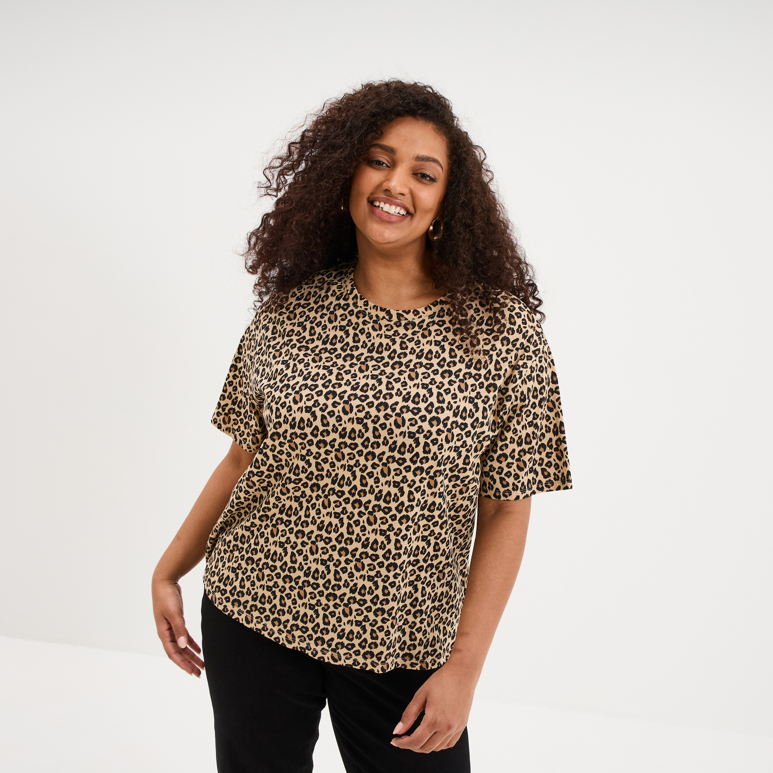 T-shirt col rond manches courtes coton sable femme grande taille