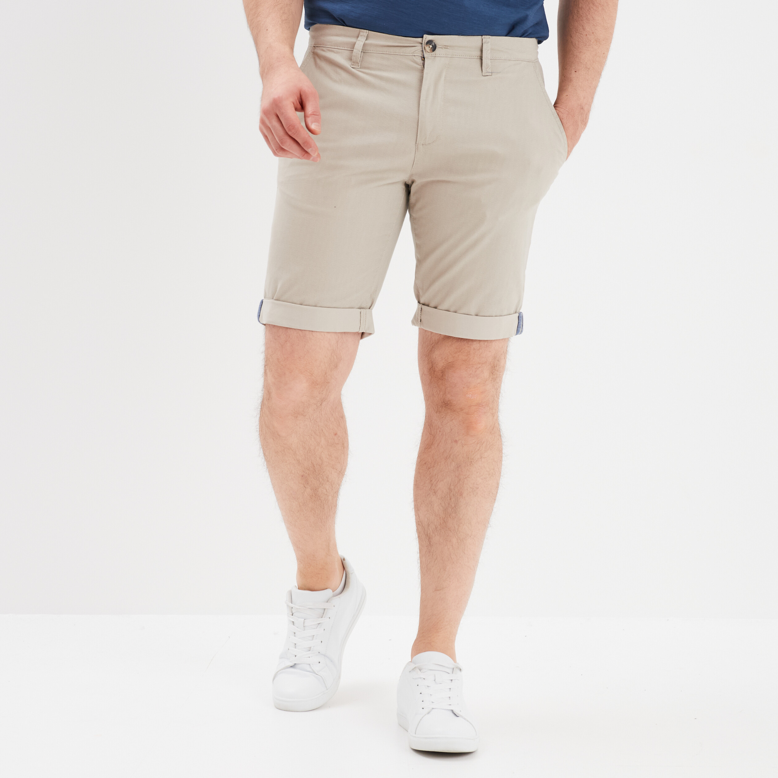 Bermuda short chino droit coton stretch creme homme