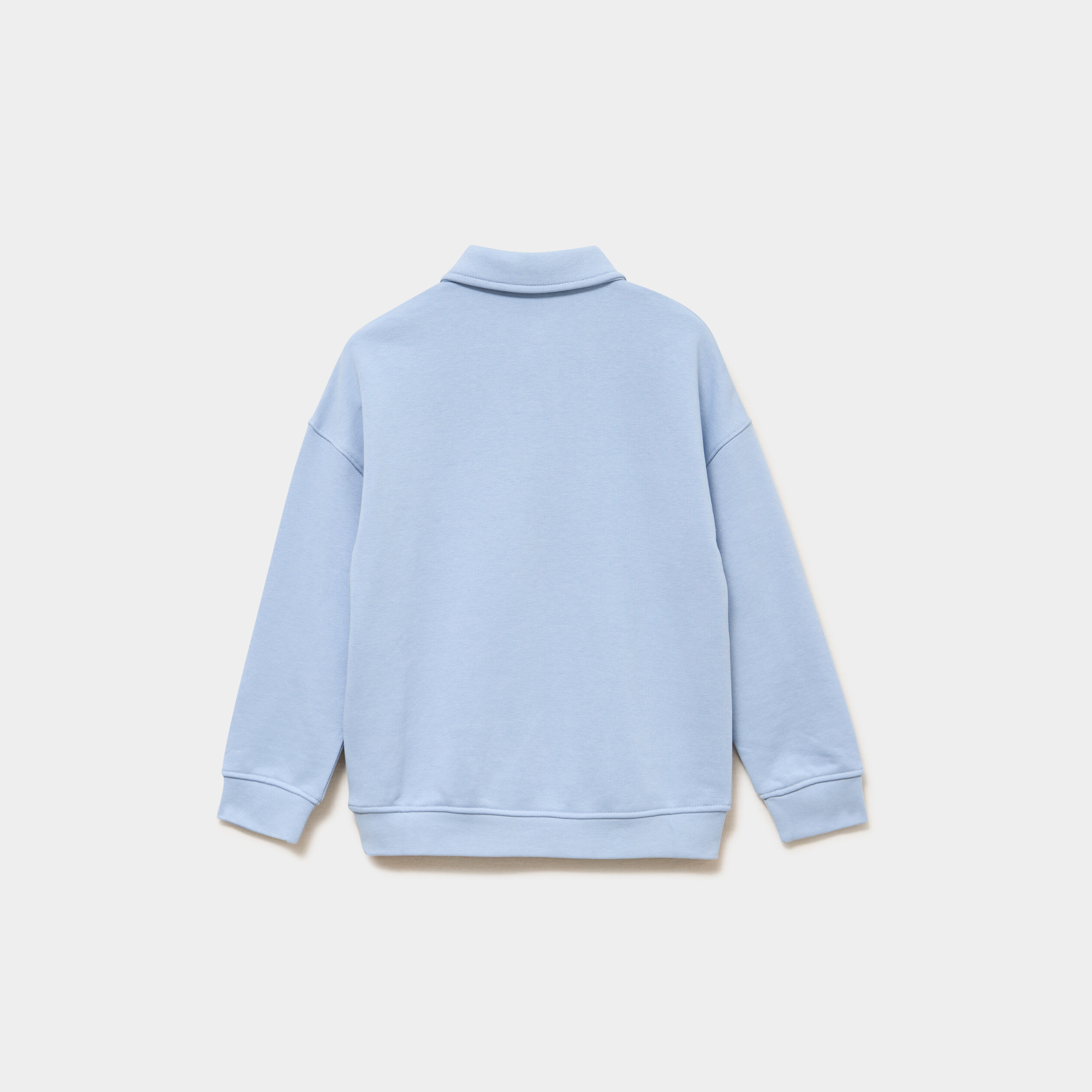 Sweat col polo manches longues bleu ciel gar&ccedil;on