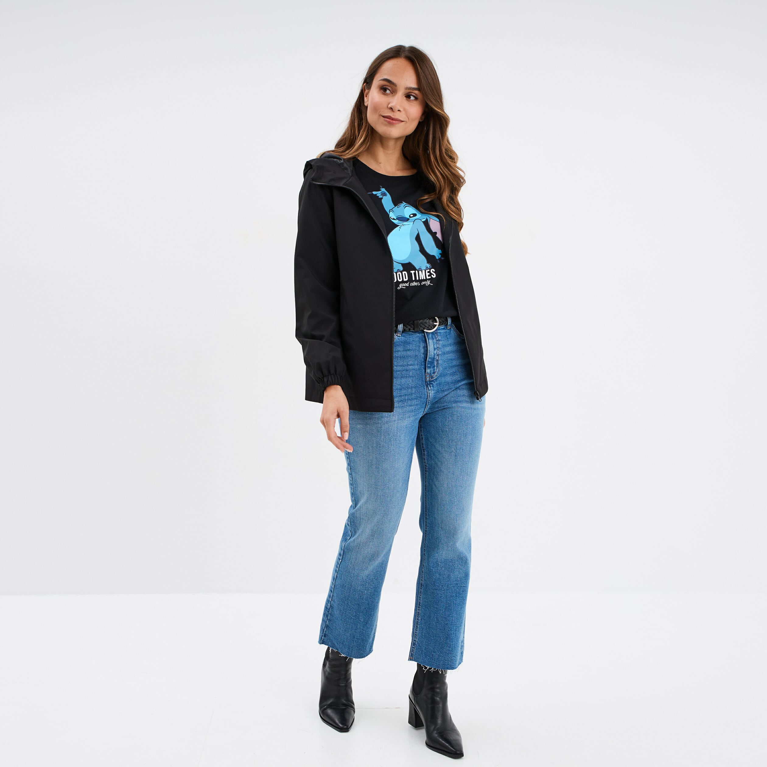 T-shirt manches courtes coton Stitch noir femme