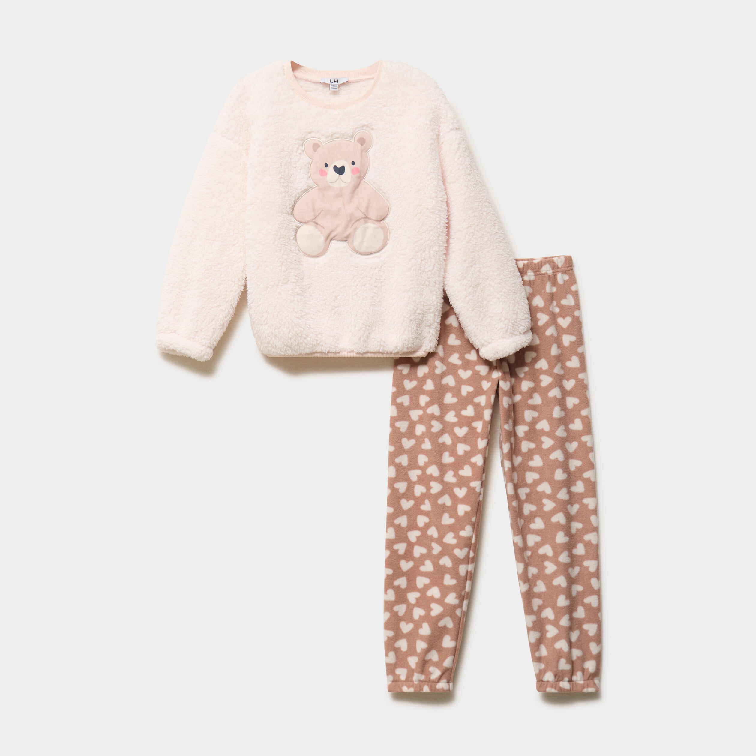 Ensemble pyjama effet polaire rose clair fille