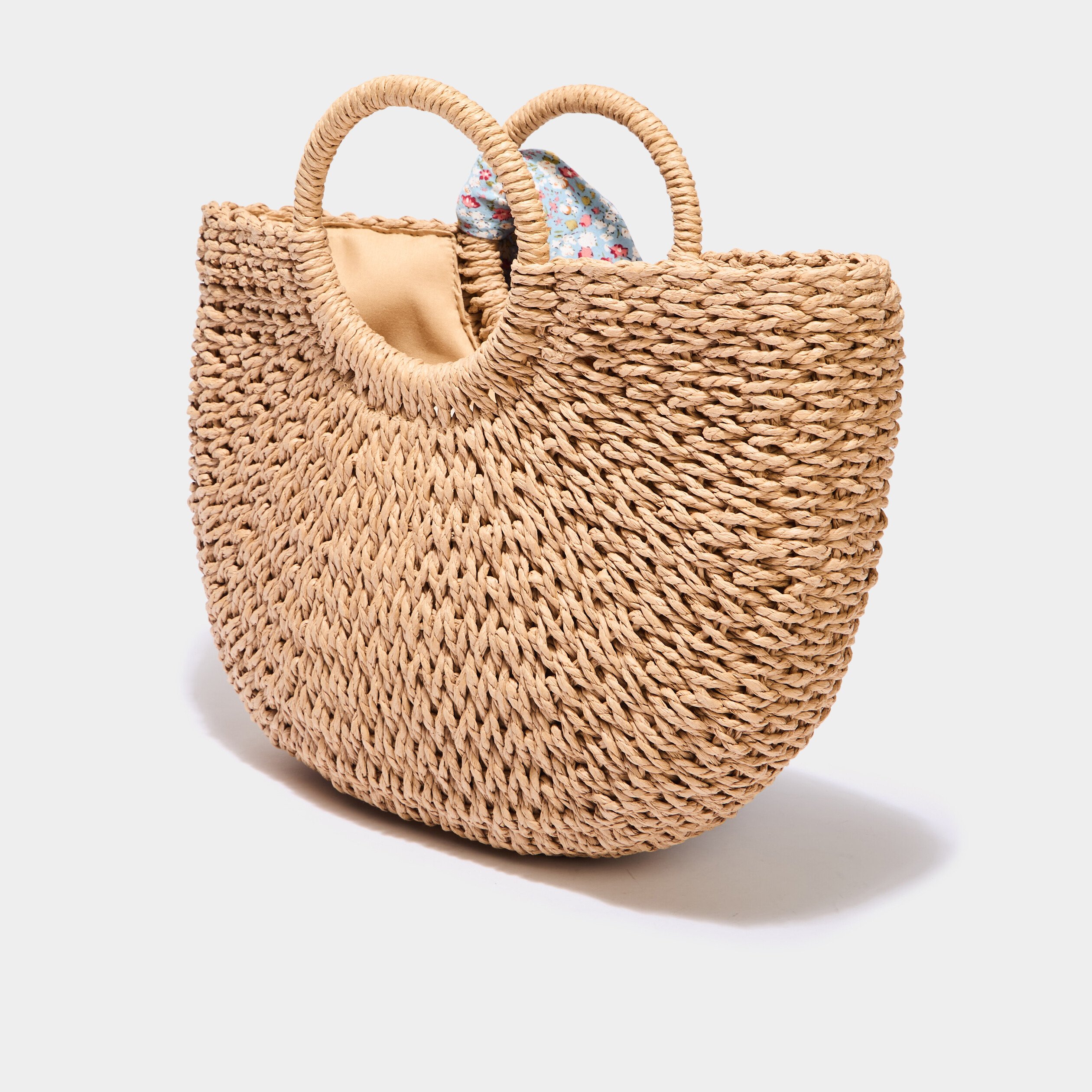 sac panier demi lune detail foulard sable femme Sac panier demi-lune détail foulard sable femme