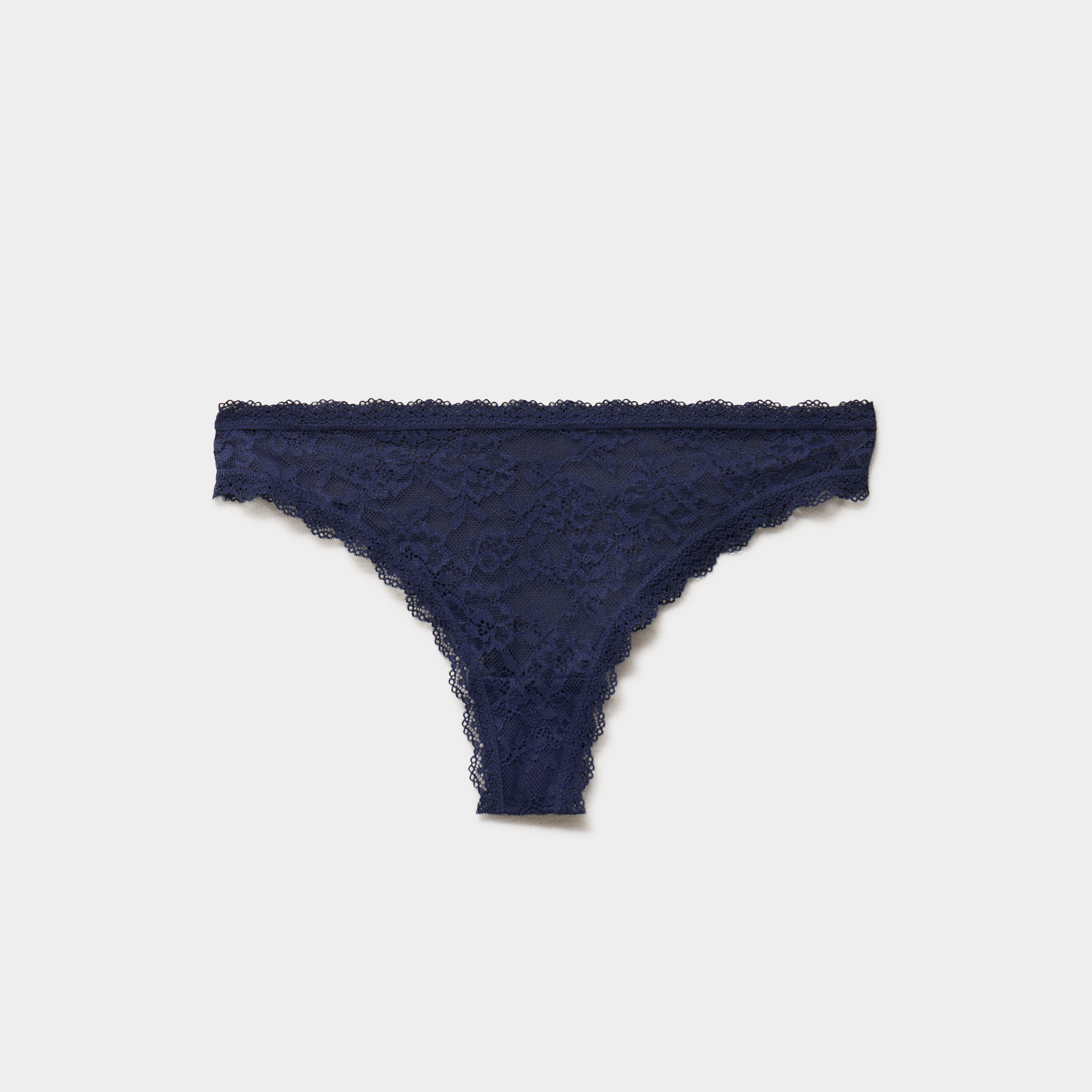Tanga en dentelle doublure coton bleu marine femme