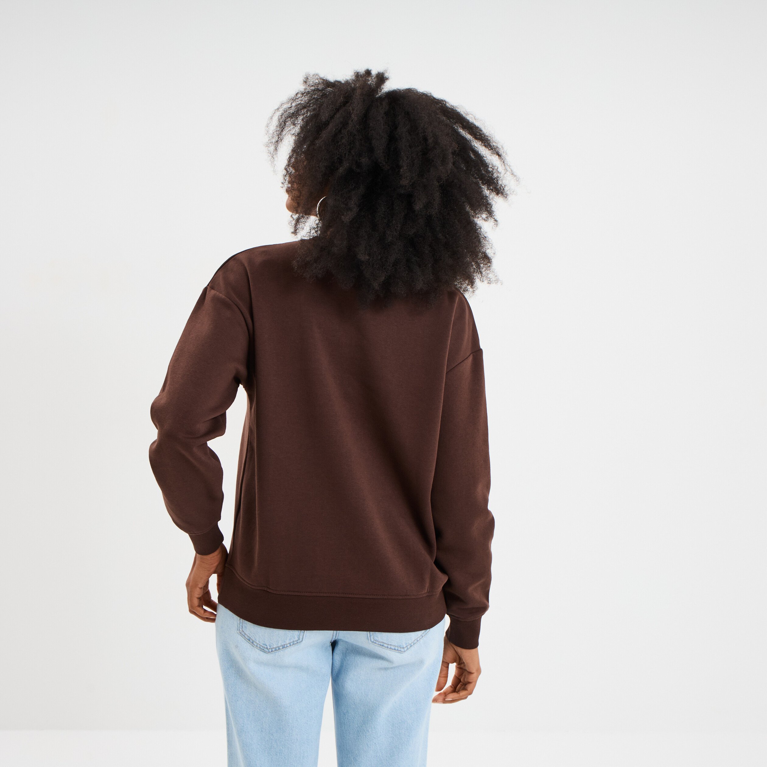 Sweat col rond manches longues marron foncé femme