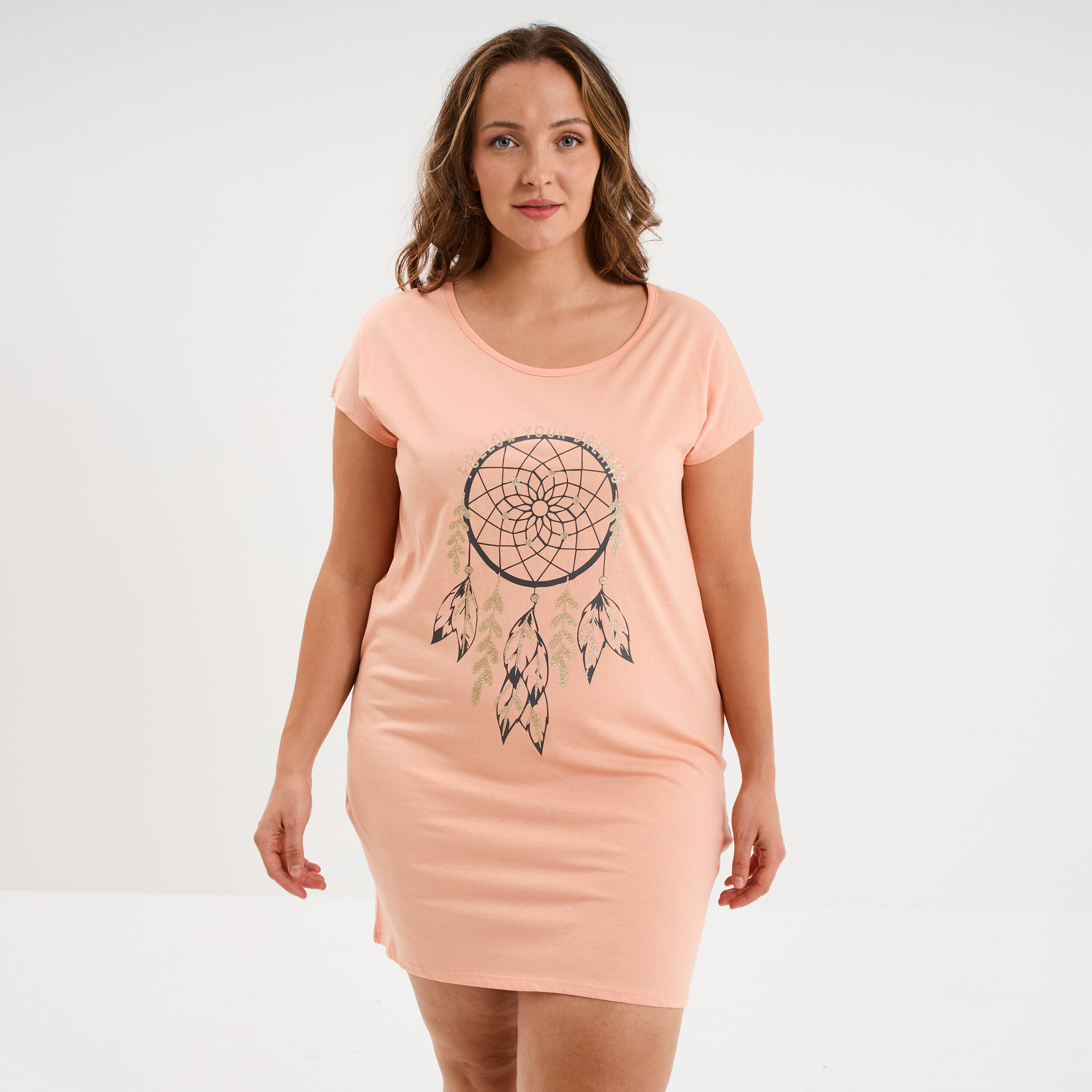Chemise de nuit manches courtes rose clair femme grande taille