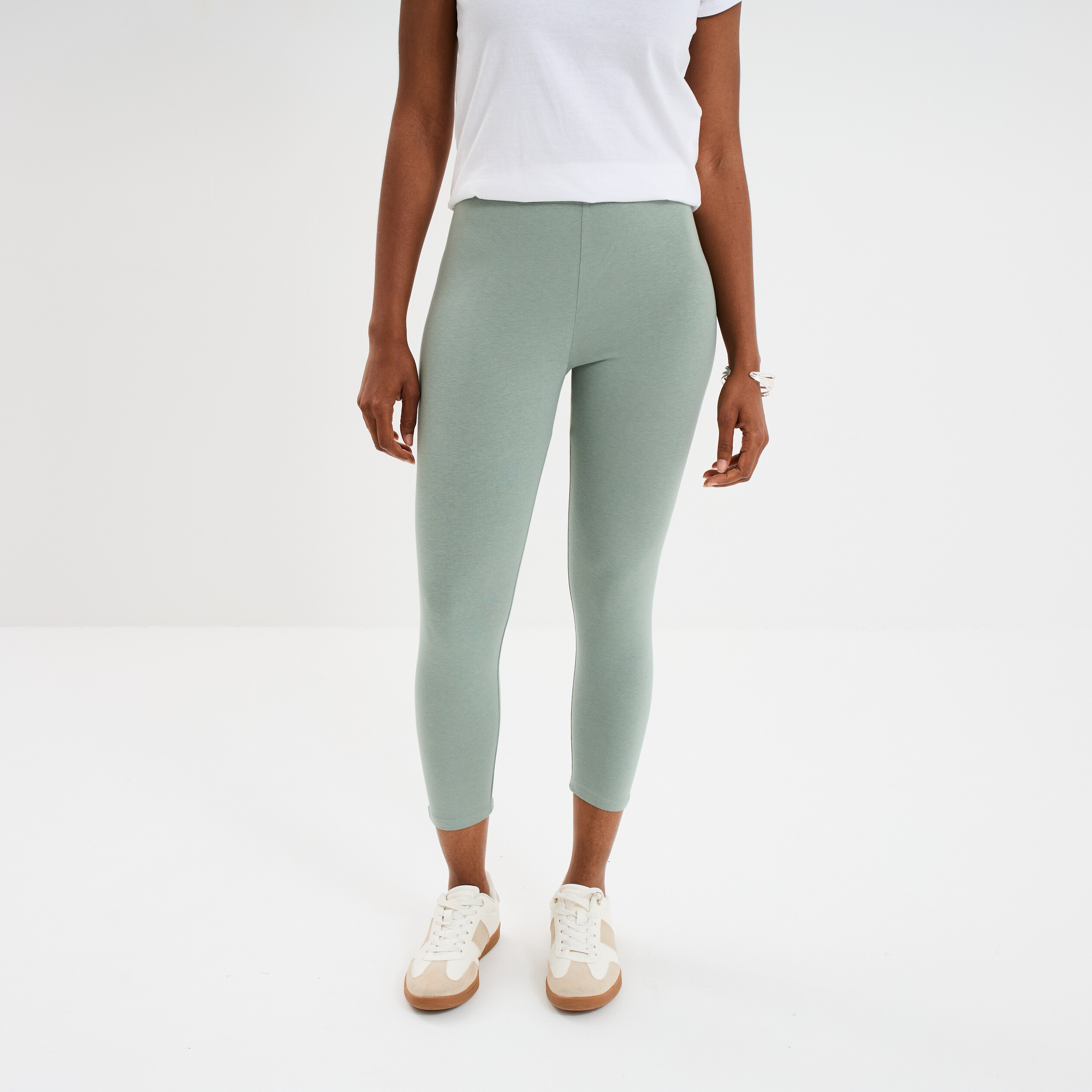 Legging 7/8 &egrave;me taille &eacute;lastiqu&eacute;e vert pastel femme
