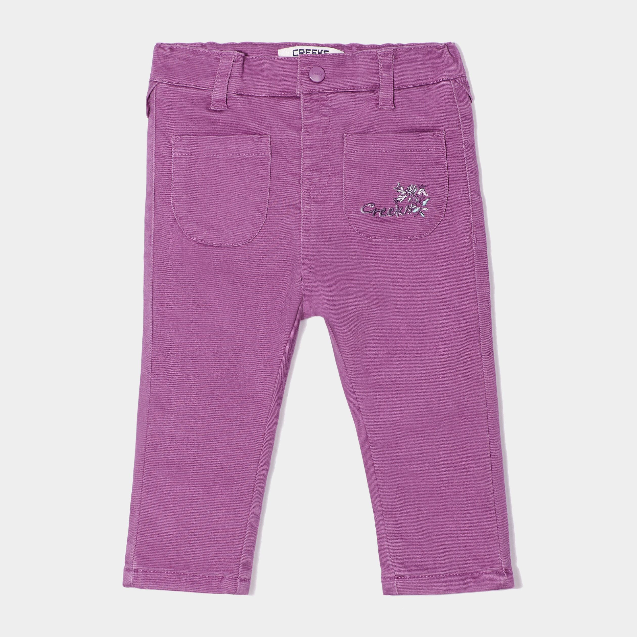 Pantalon twill poches plaquées Creeks violet clair bébé fille