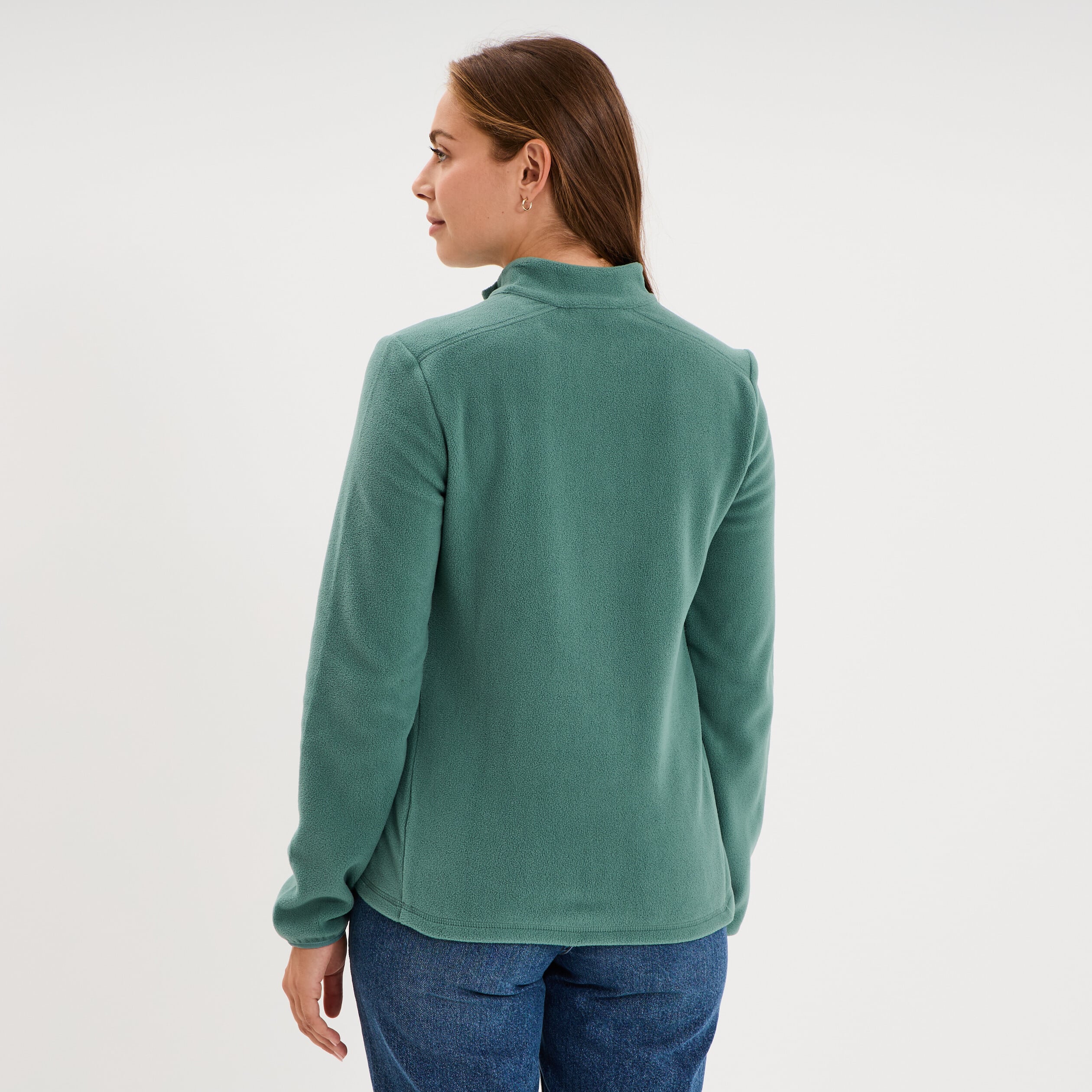Sweat polaire col camionneur vert fonc&eacute; femme