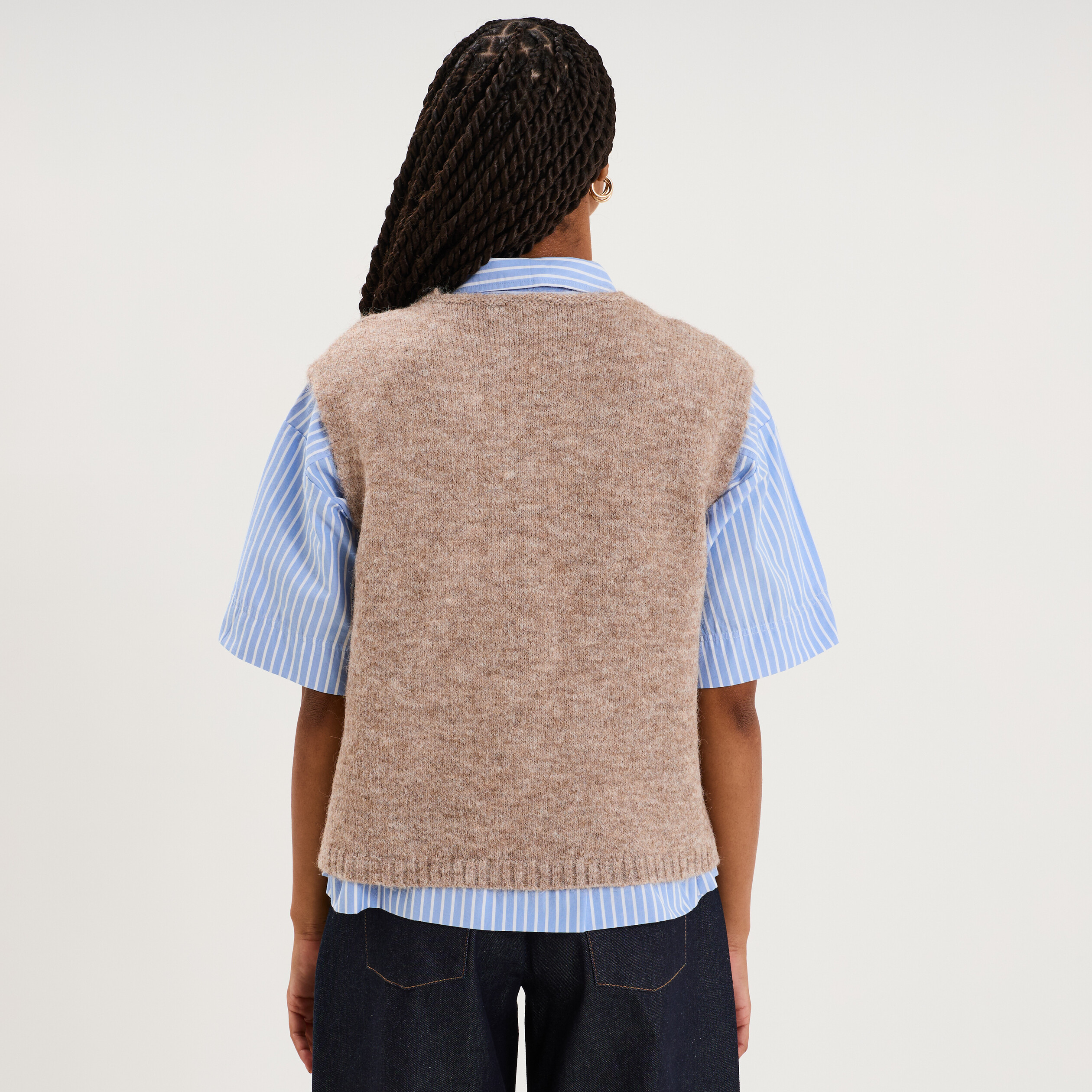 Gilet sans manches col en V beige femme