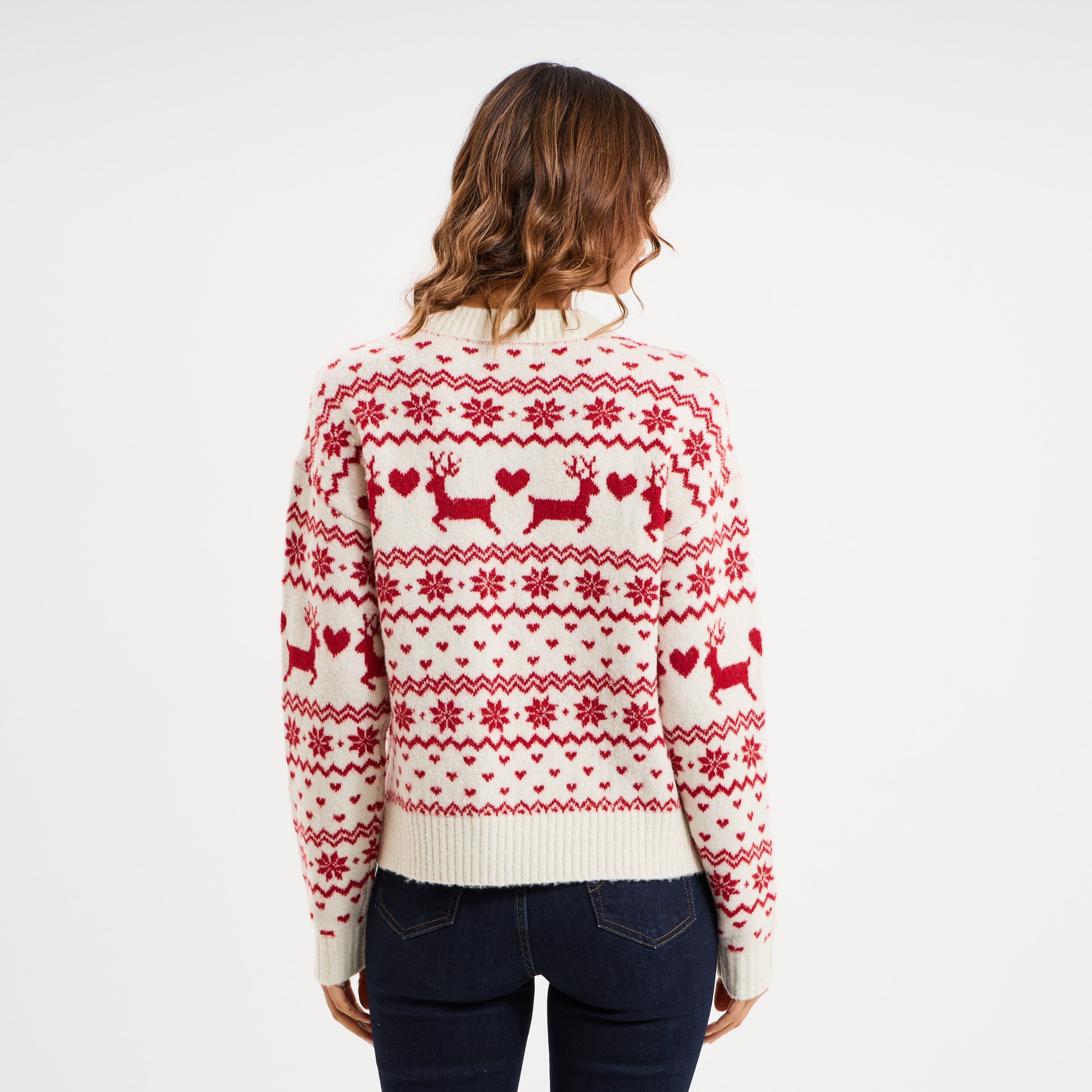Pull de No&euml;l manches longues ecru femme