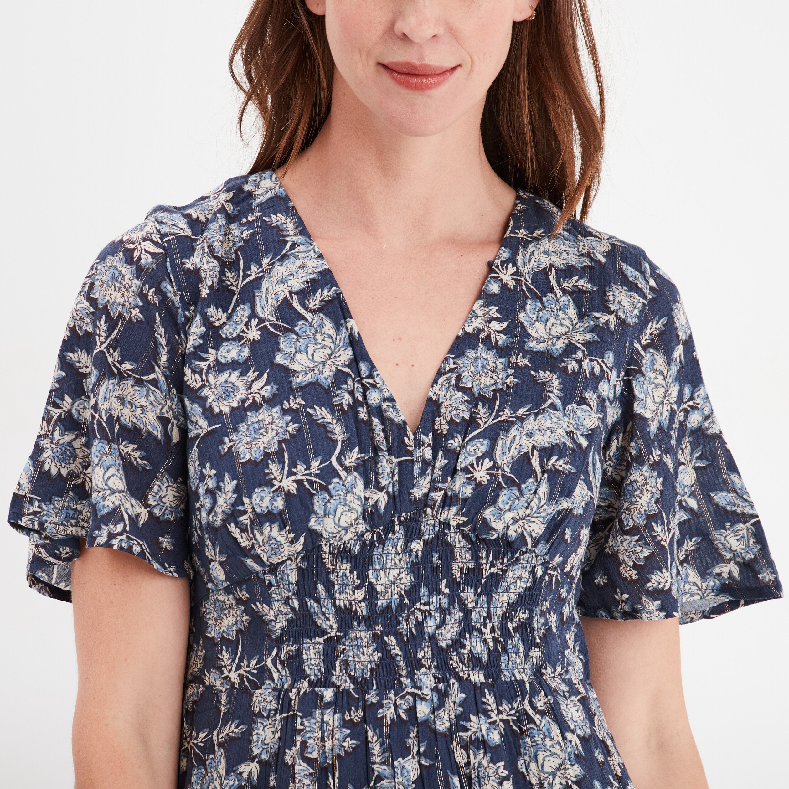 robe longue empire taille smockee creeks bleu marine femme Robe longue empire taille smockée Creeks bleu marine femme