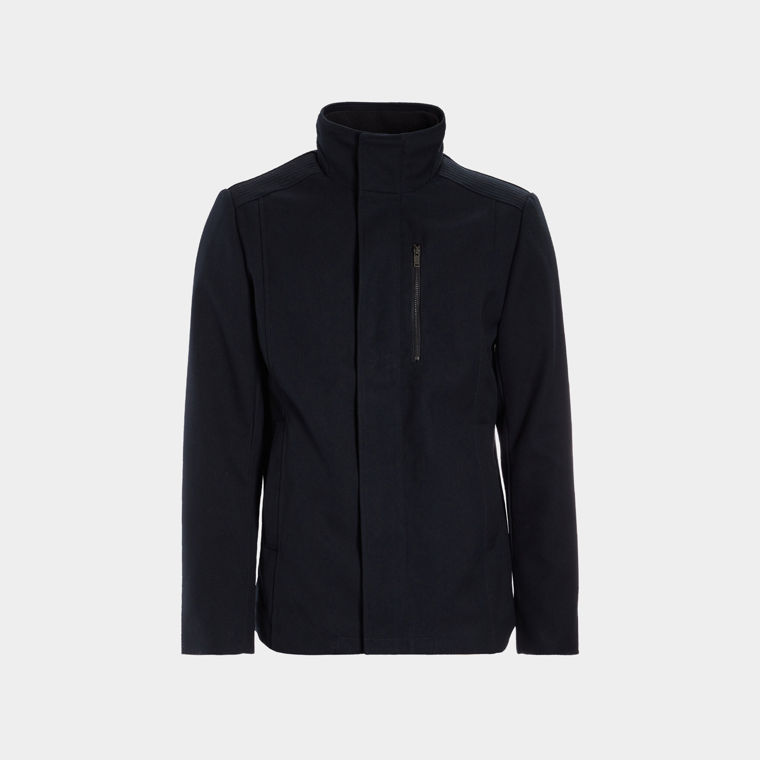 veste droite courte zippee col montant bleu marine homme Veste droite courte zippée col montant bleu marine homme