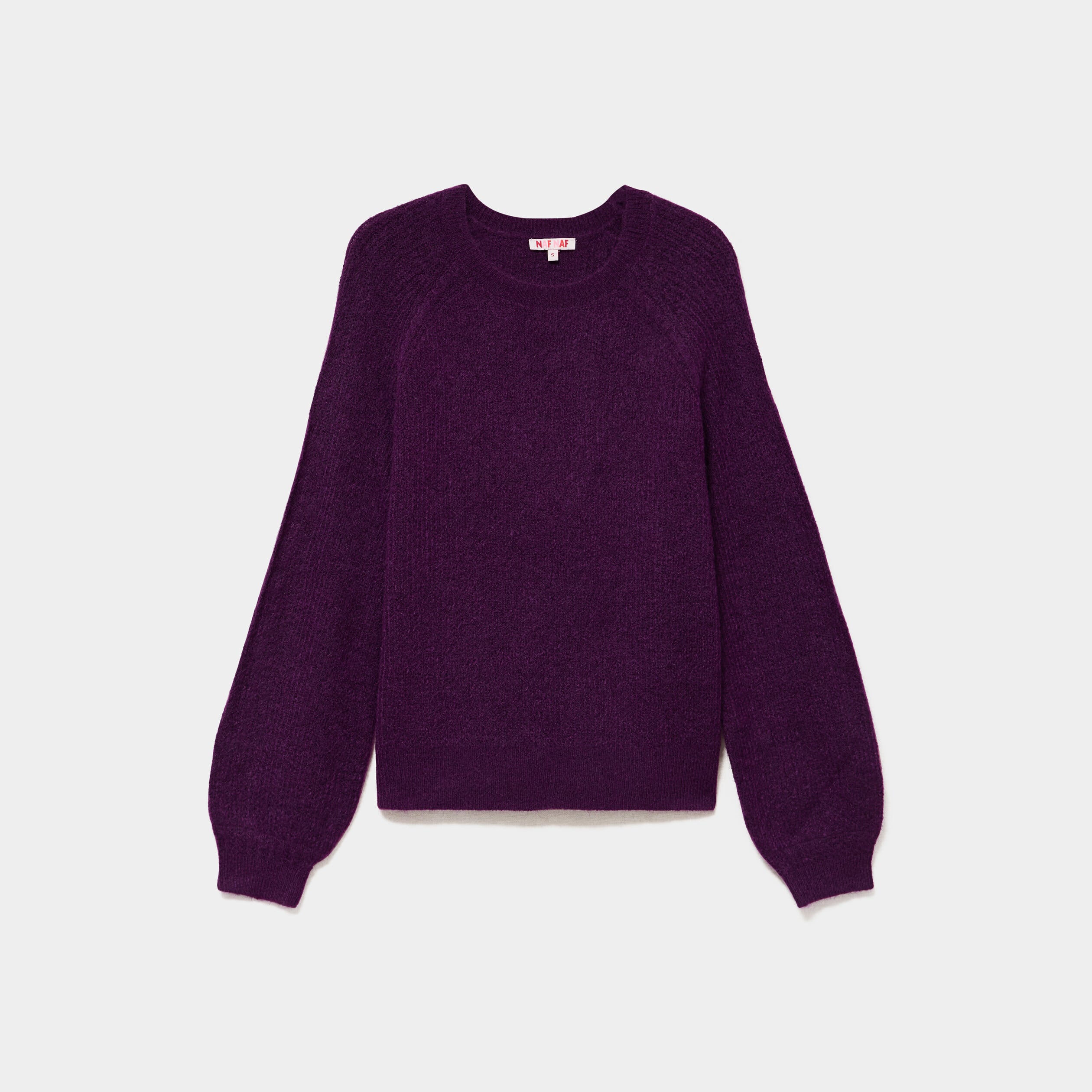 Pull col rond manches longues violet fonc&eacute; femme