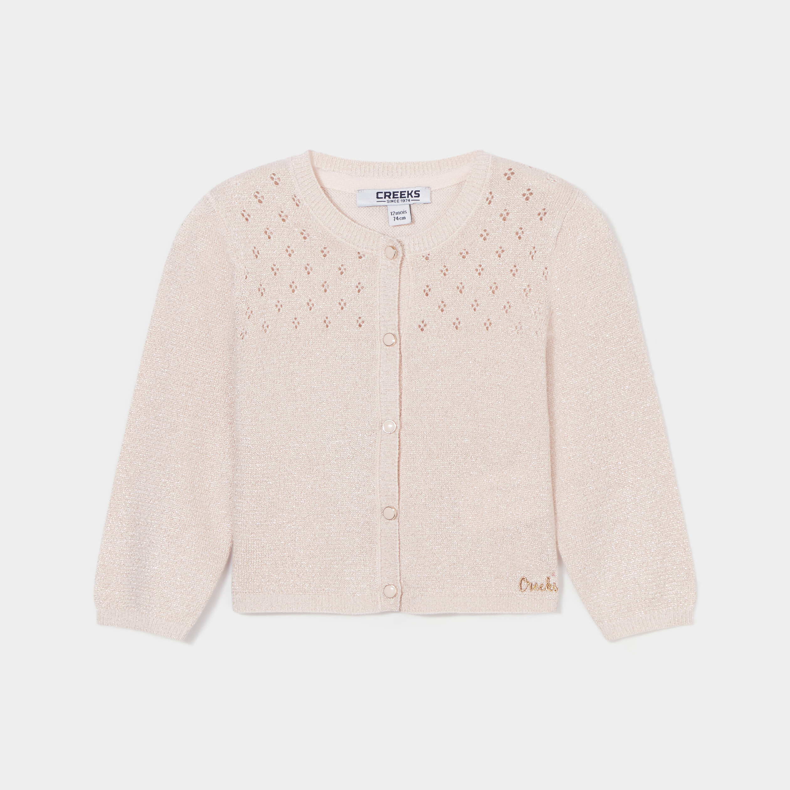 gilet fils metallises creeks rose clair bebef Gilet fils métallisés Creeks rose clair bébé fille