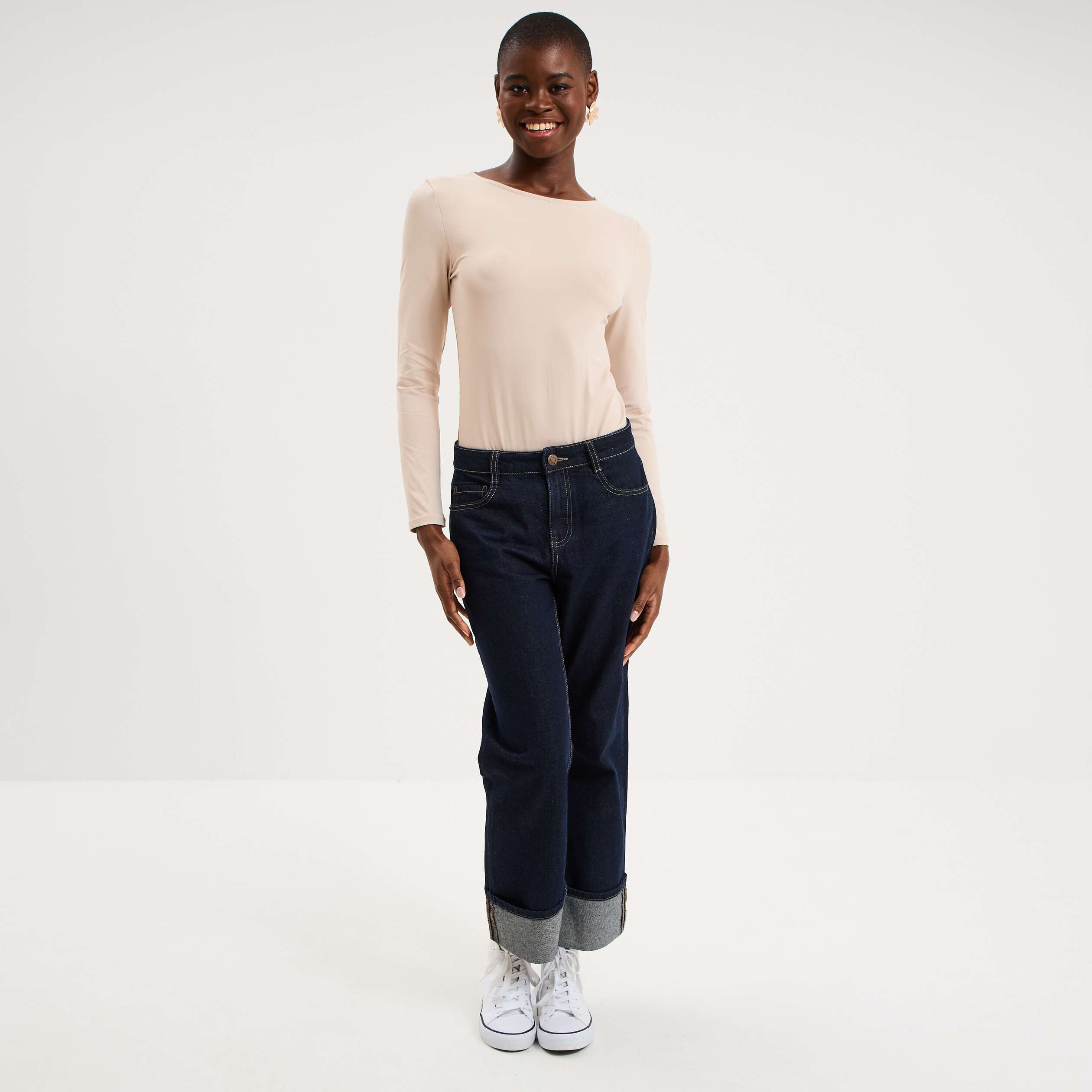 Body ajust&eacute; manches longues beige femme