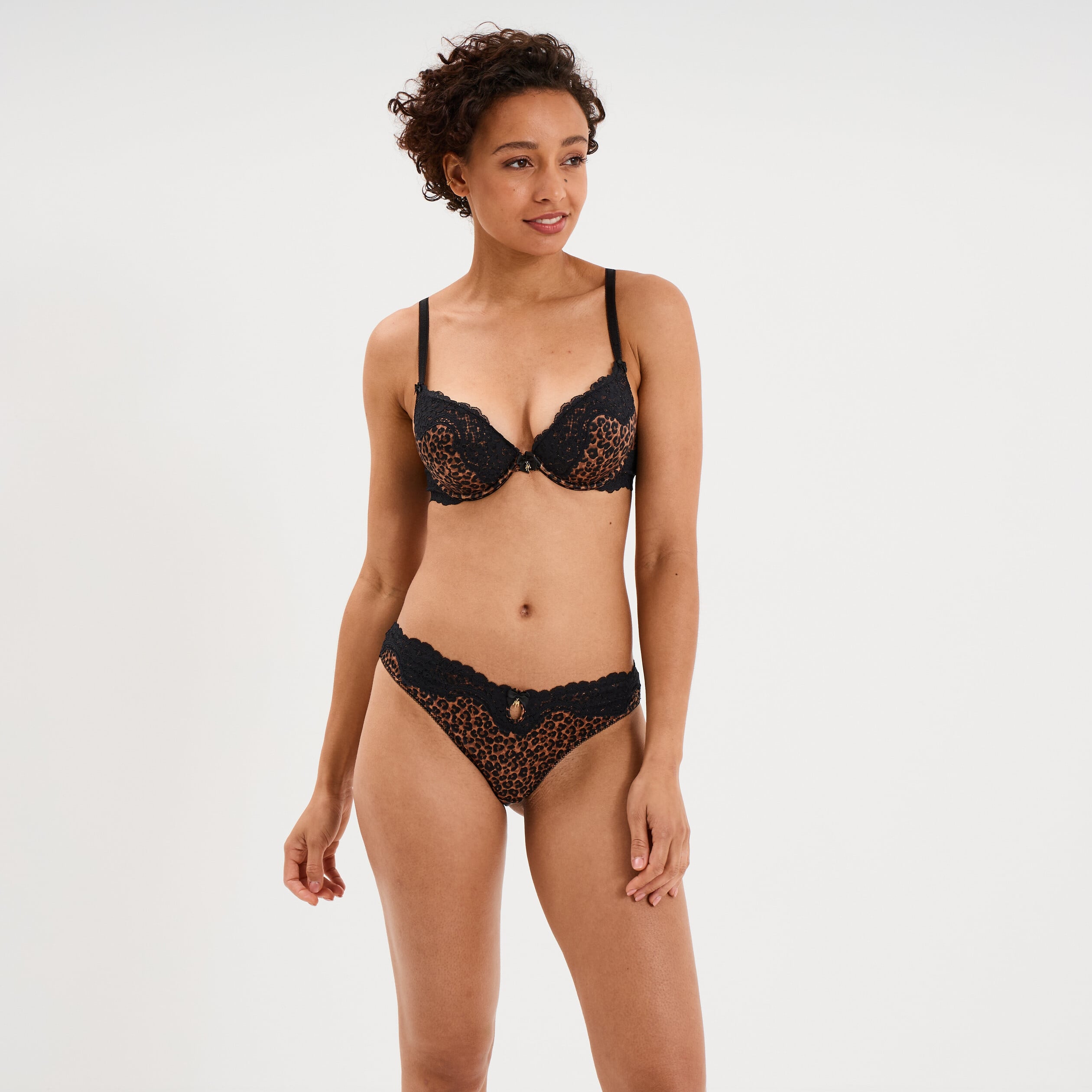 Soutien-gorge maxi push-up dentelle marron femme