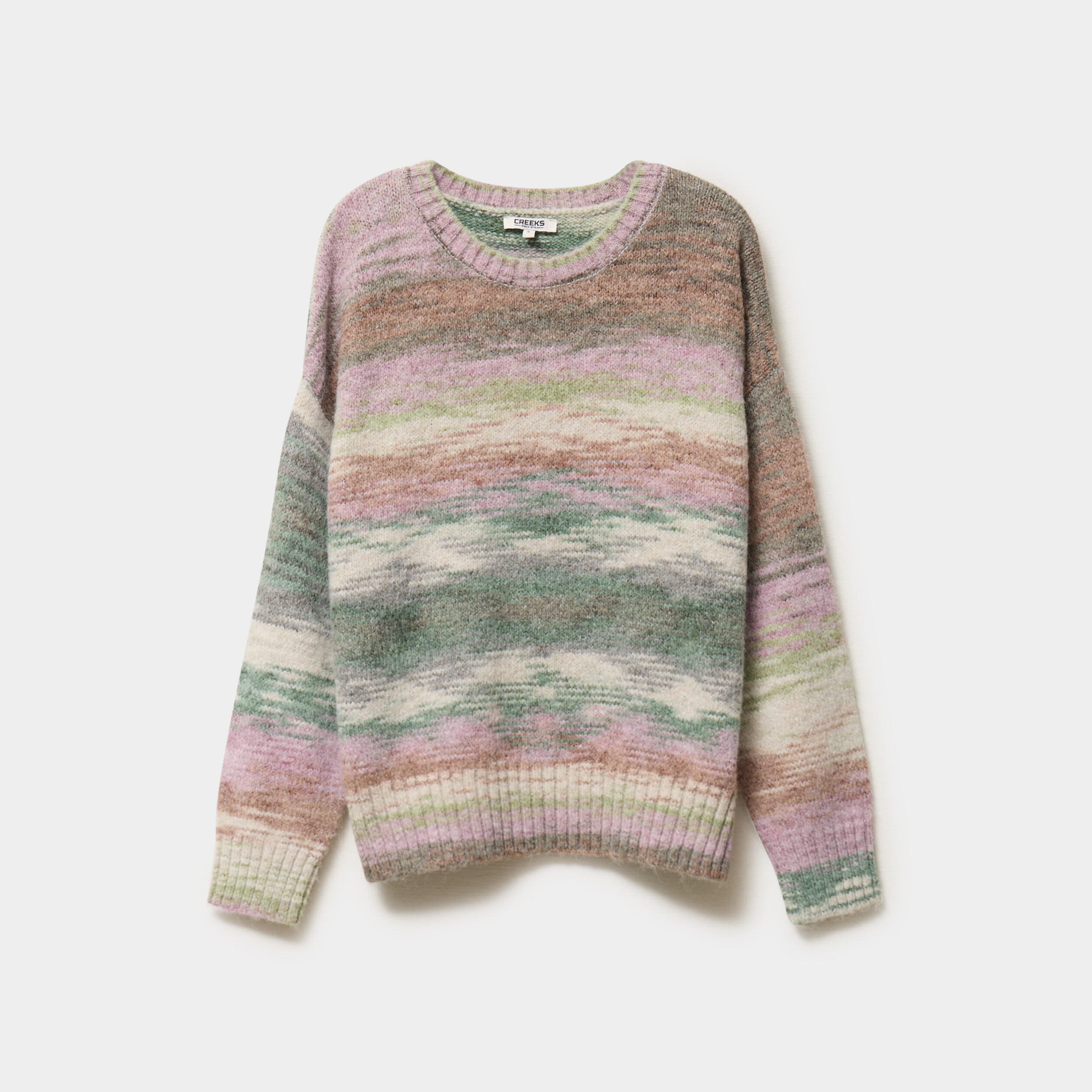 Pull col rond manches longues multicolore femme