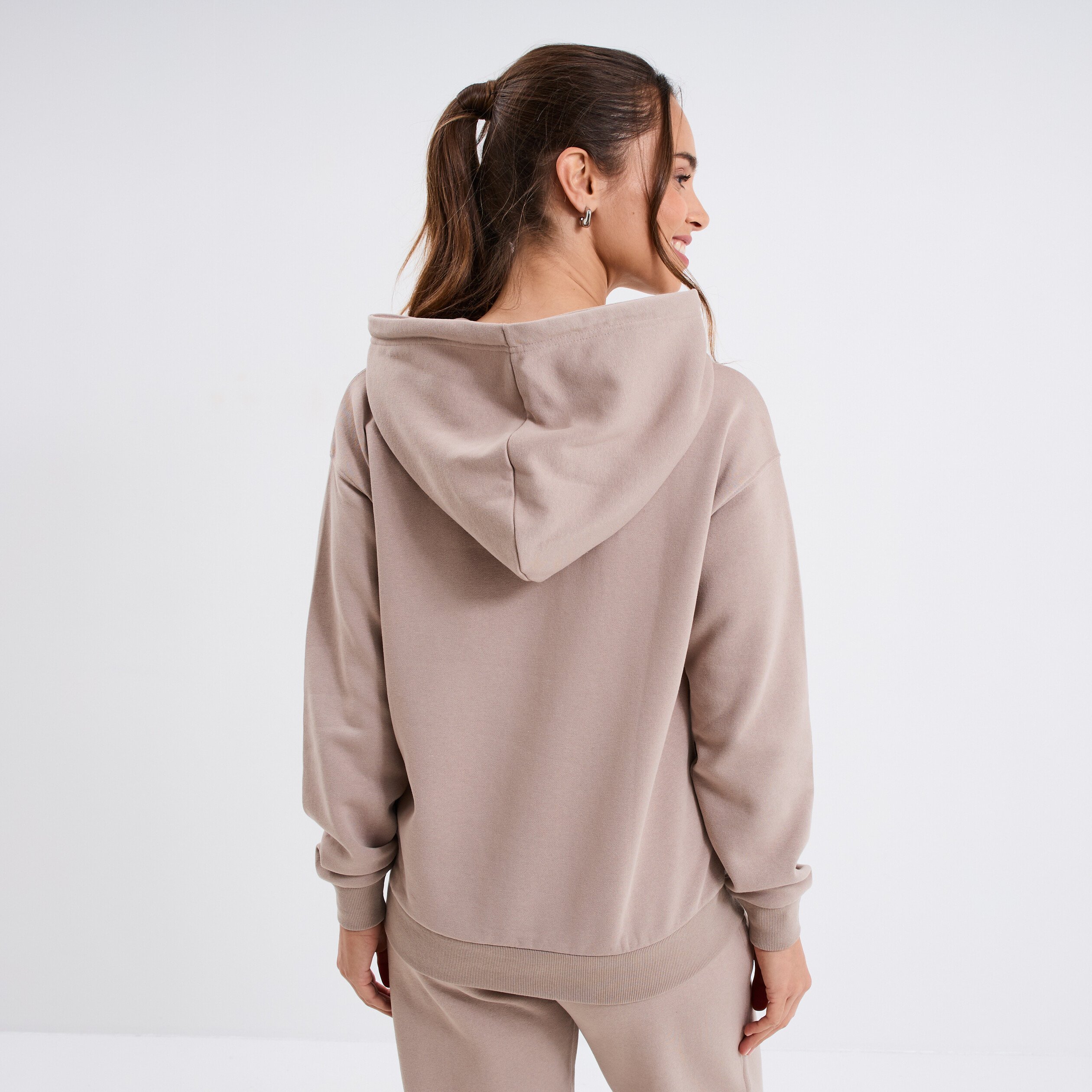 Sweat hoodie molleton à capuche beige femme