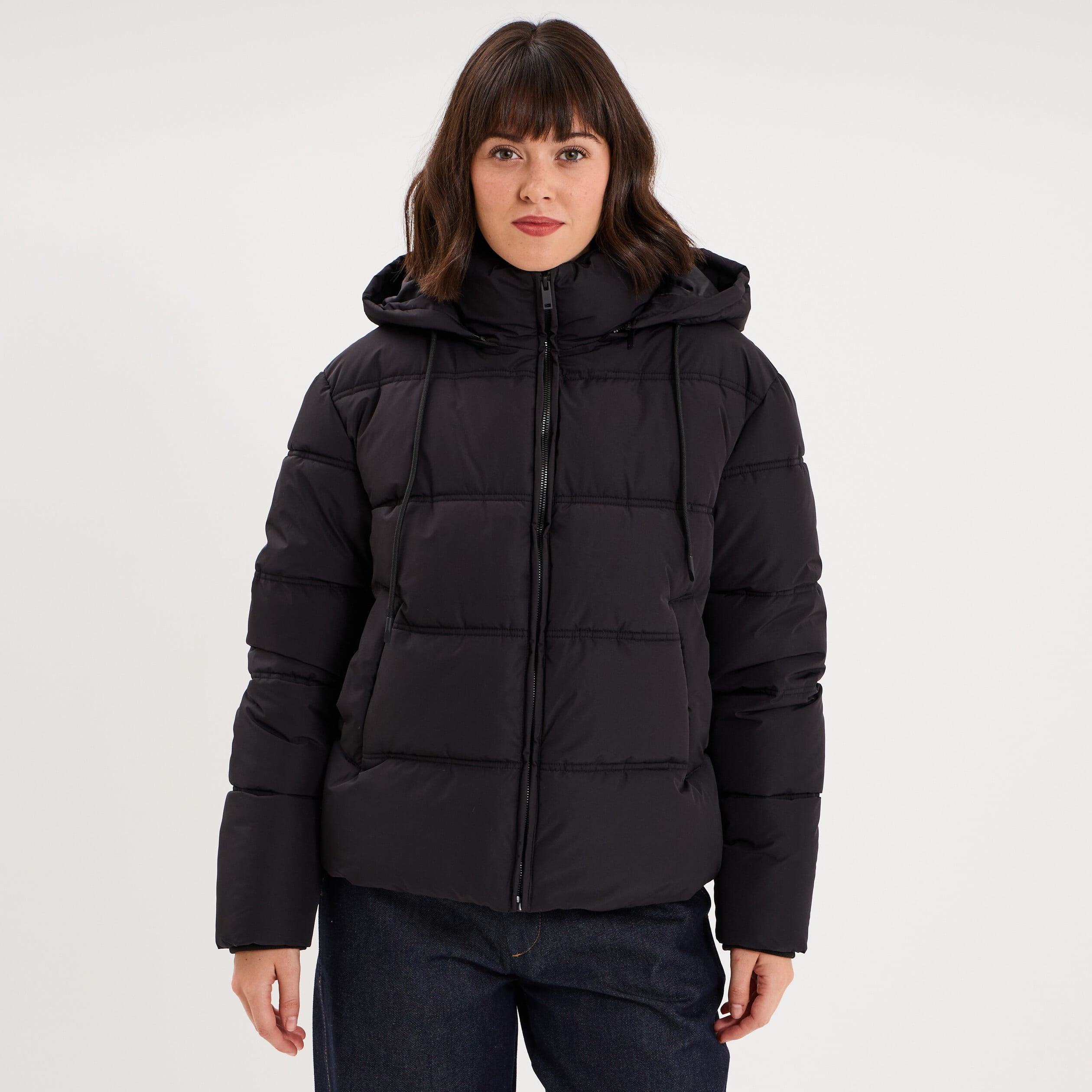 Doudoune &agrave; capuche zipp&eacute;e femme noir femme