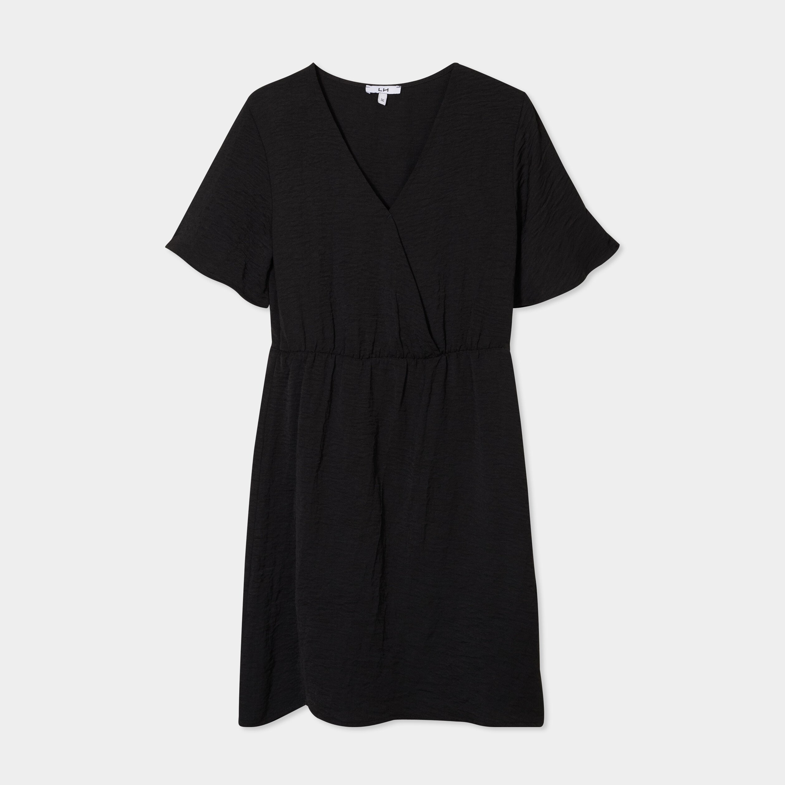 Robe courte col cache-coeur noir femme