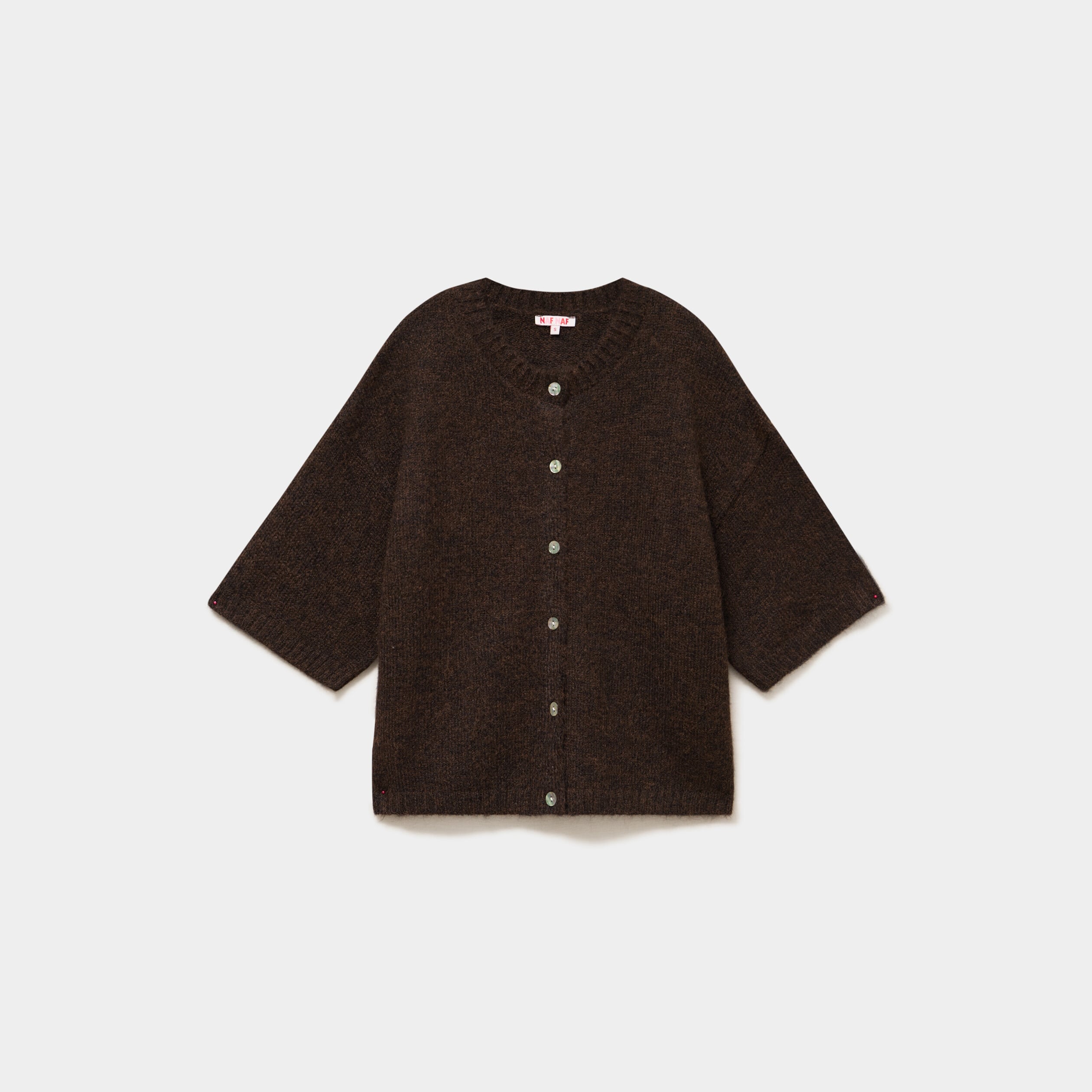 Gilet boutonn&eacute; manches courtes col rond marron fonc&eacute; femme